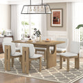 Euroco 7-Piece Dining Table Set for 6, 59 Kitchen Table Set with 6 Upholstered Chairs and Wooden Frame,Retro Dining Set for Kitchen Dining Room, Natural