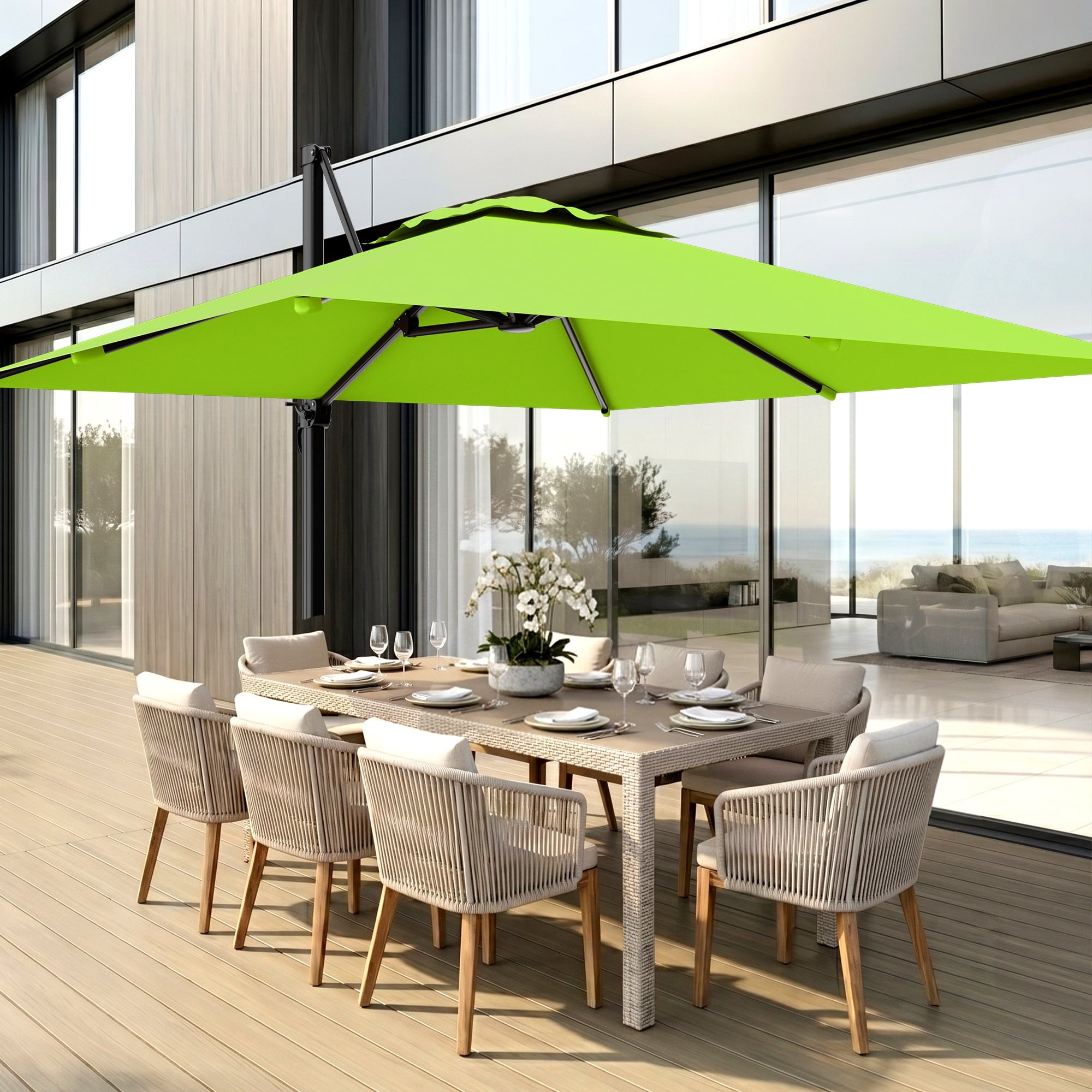 Easthome 10 × 10FT Square Cantilever Patio Umbrella, 360° Rotating Offset Umbrella with Crank, 8 ribs, Outdoor Hanging Roman Umbrella for Garden Deck Backyard, Red