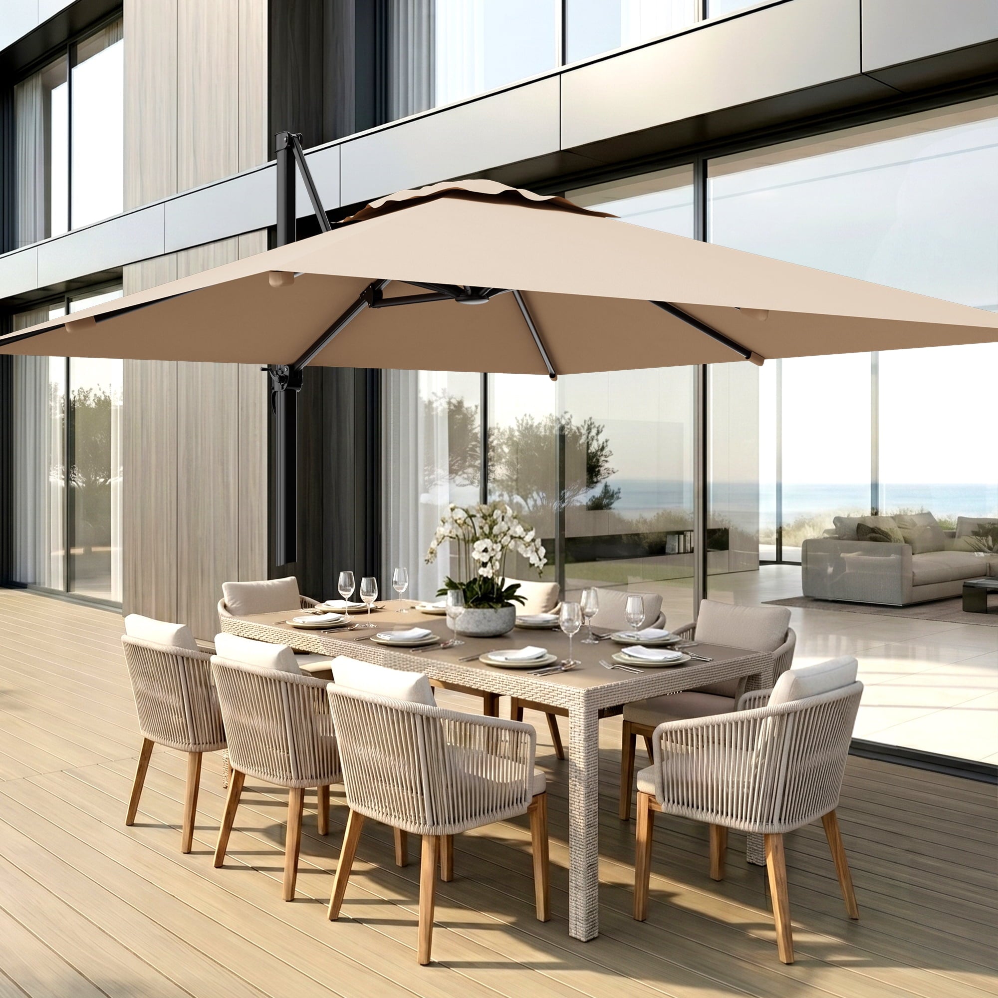 Easthome 10 × 10FT Square Cantilever Patio Umbrella, 360° Rotating Offset Umbrella with Crank, 8 ribs, Outdoor Hanging Roman Umbrella for Garden Deck Backyard, Red