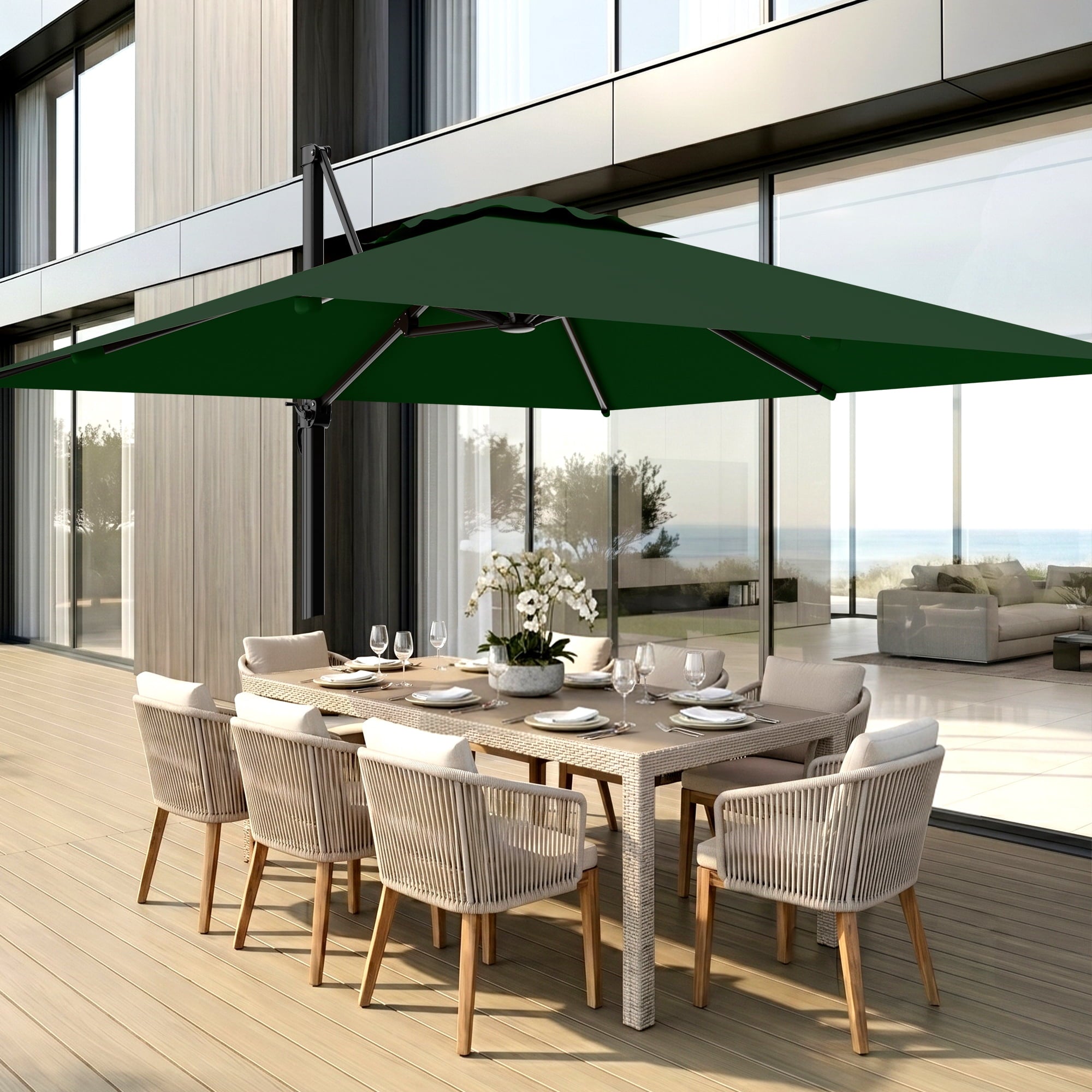 Easthome 10 × 10FT Square Cantilever Patio Umbrella, 360° Rotating Offset Umbrella with Crank, 8 ribs, Outdoor Hanging Roman Umbrella for Garden Deck Backyard, Red