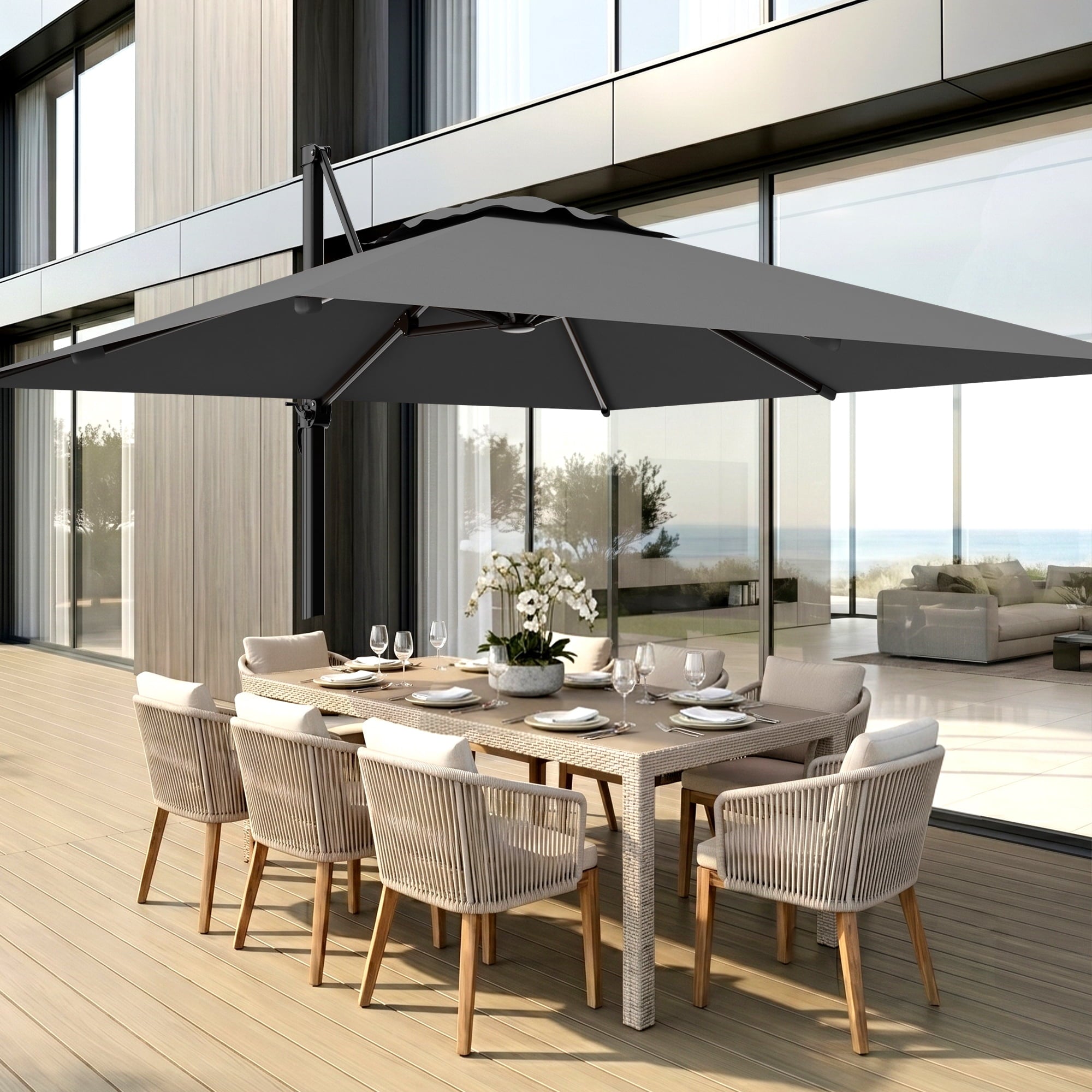 Easthome 10 × 10FT Square Cantilever Patio Umbrella, 360° Rotating Offset Umbrella with Crank, 8 ribs, Outdoor Hanging Roman Umbrella for Garden Deck Backyard, Red