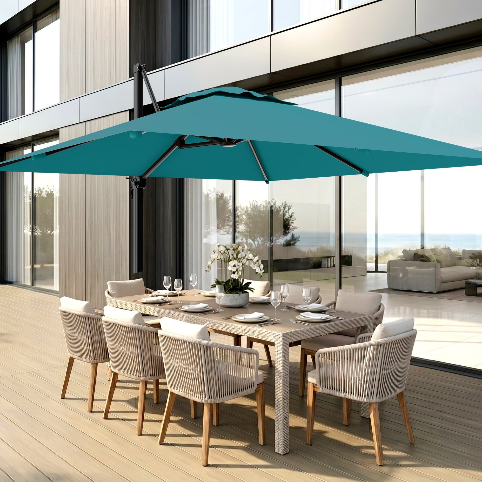 Easthome 10 × 10FT Square Cantilever Patio Umbrella, 360° Rotating Offset Umbrella with Crank, 8 ribs, Outdoor Hanging Roman Umbrella for Garden Deck Backyard, Red