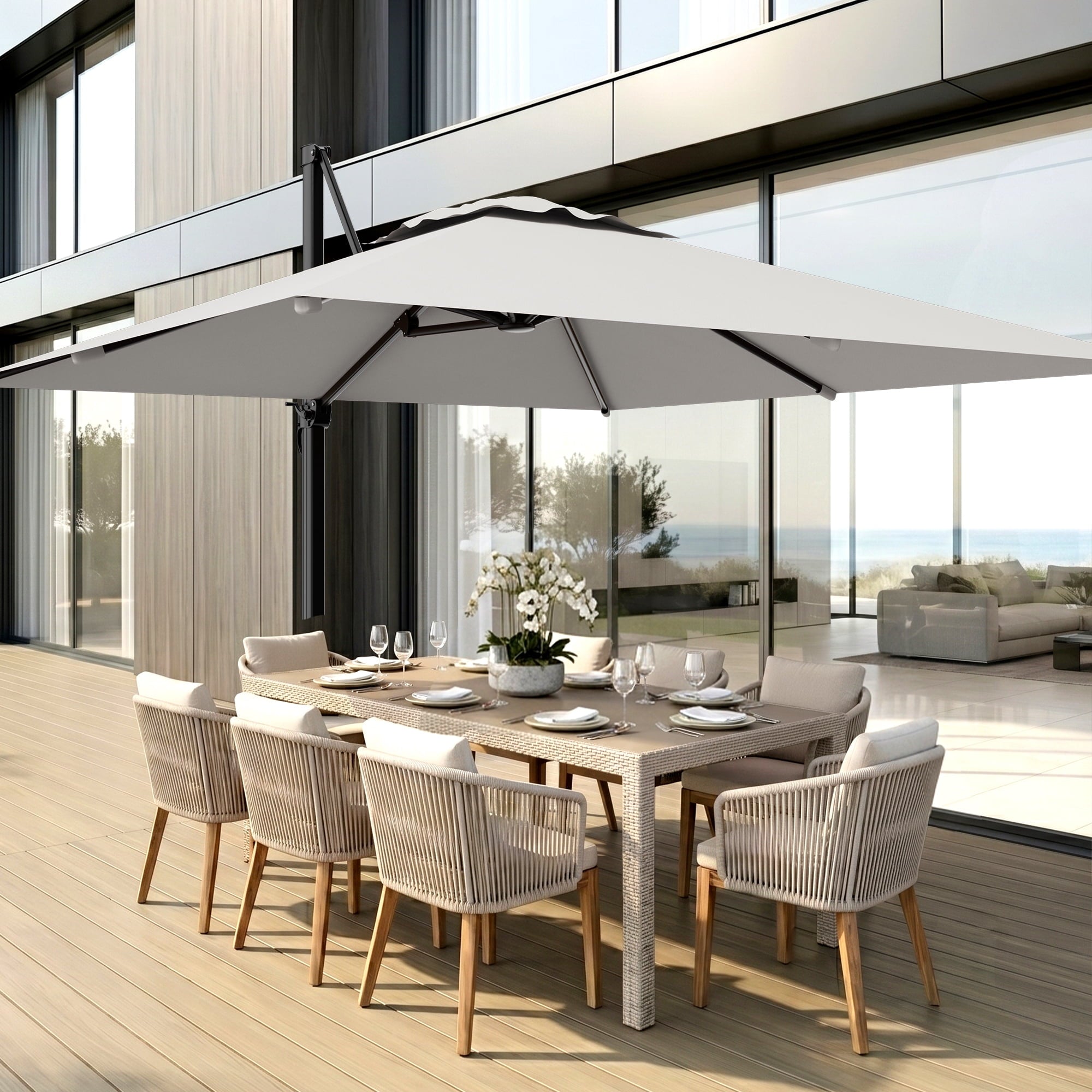 Easthome 10 × 10FT Square Cantilever Patio Umbrella, 360° Rotating Offset Umbrella with Crank, 8 ribs, Outdoor Hanging Roman Umbrella for Garden Deck Backyard, Red