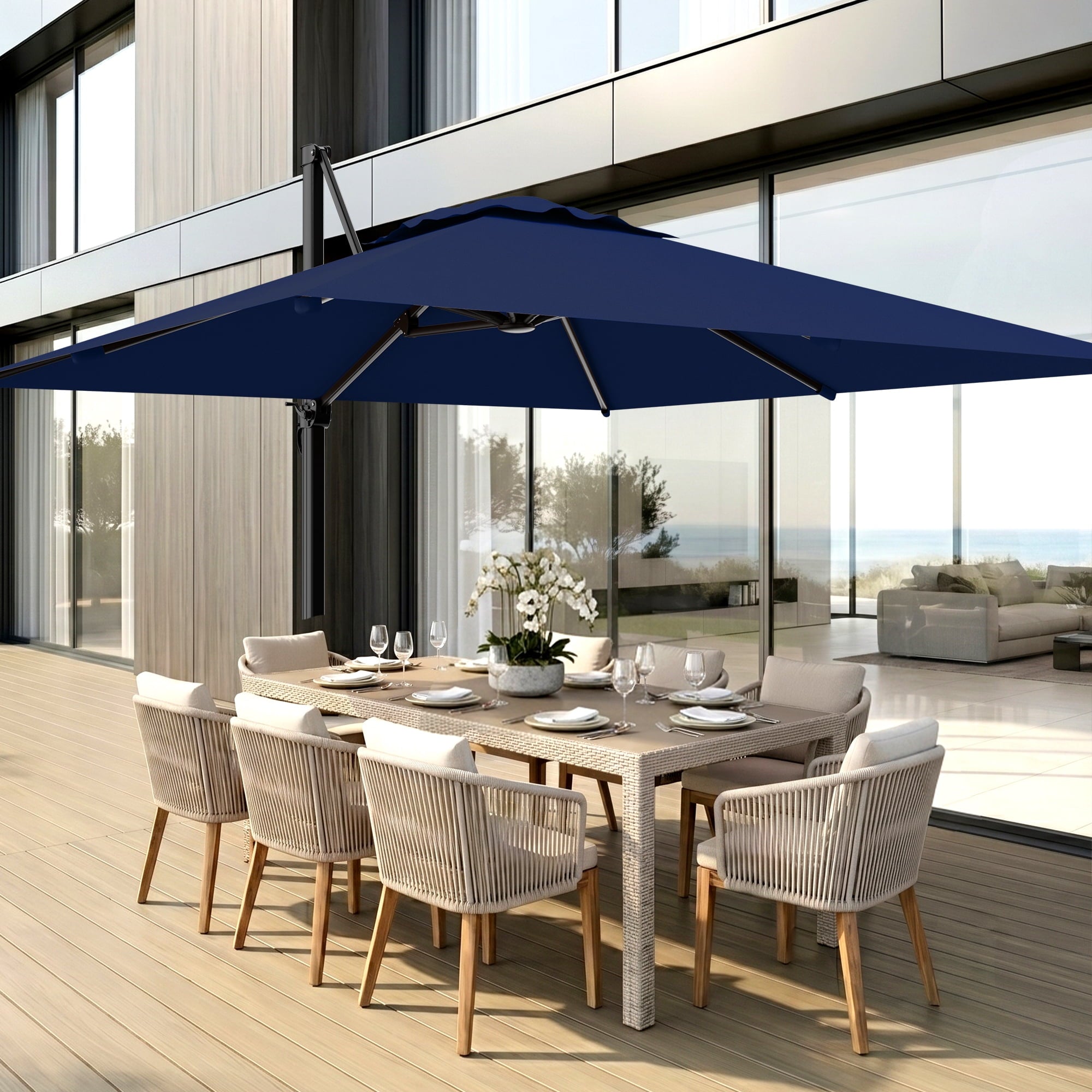 Easthome 10 × 10FT Square Cantilever Patio Umbrella, 360° Rotating Offset Umbrella with Crank, 8 ribs, Outdoor Hanging Roman Umbrella for Garden Deck Backyard, Red
