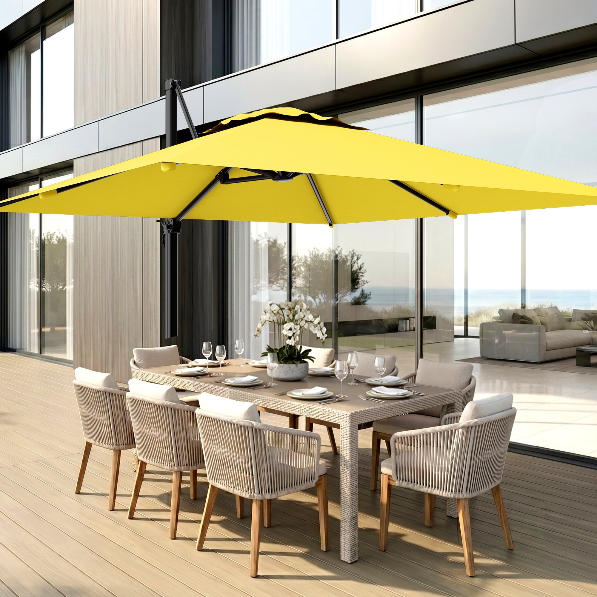 Easthome 10 × 10FT Square Cantilever Patio Umbrella, 360° Rotating Offset Umbrella with Crank, 8 ribs, Outdoor Hanging Roman Umbrella for Garden Deck Backyard, Red
