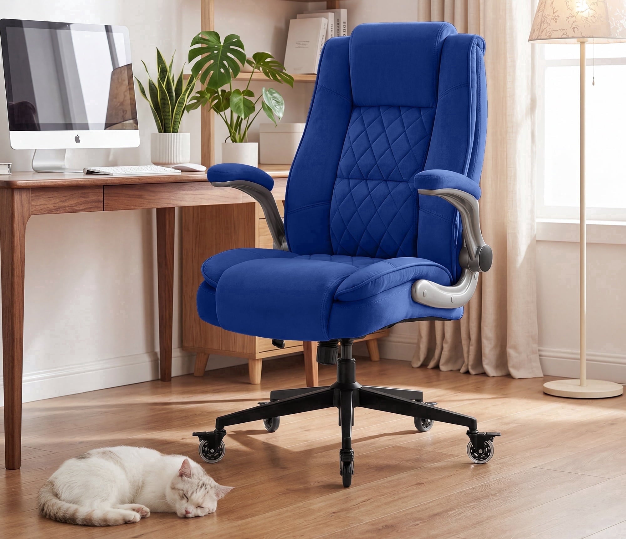 Ergonomic Home Office Chair with Locking Wheels, High-back Desk Chair with Thick Padded Flip-up Armrest, Comfy Executive Chair with Adjustable Lumbar Support for Home & Office & Work