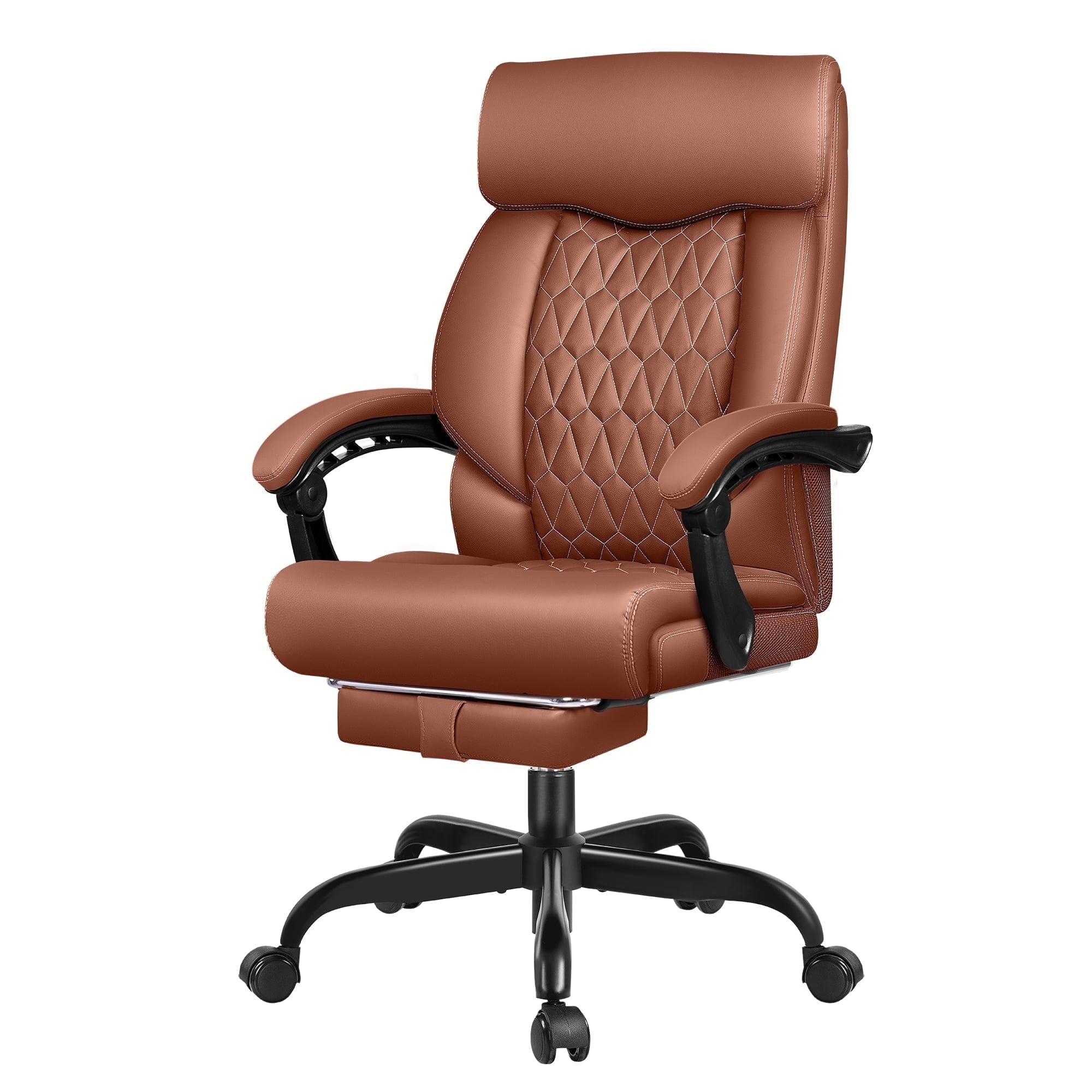 FASTES Executive Office Chair, Ergonomic Desk Chair with Adjustable Armrests, Computer Leather Chair Big and Tall Office Chair with Footrest and Lumbar Support, Brown