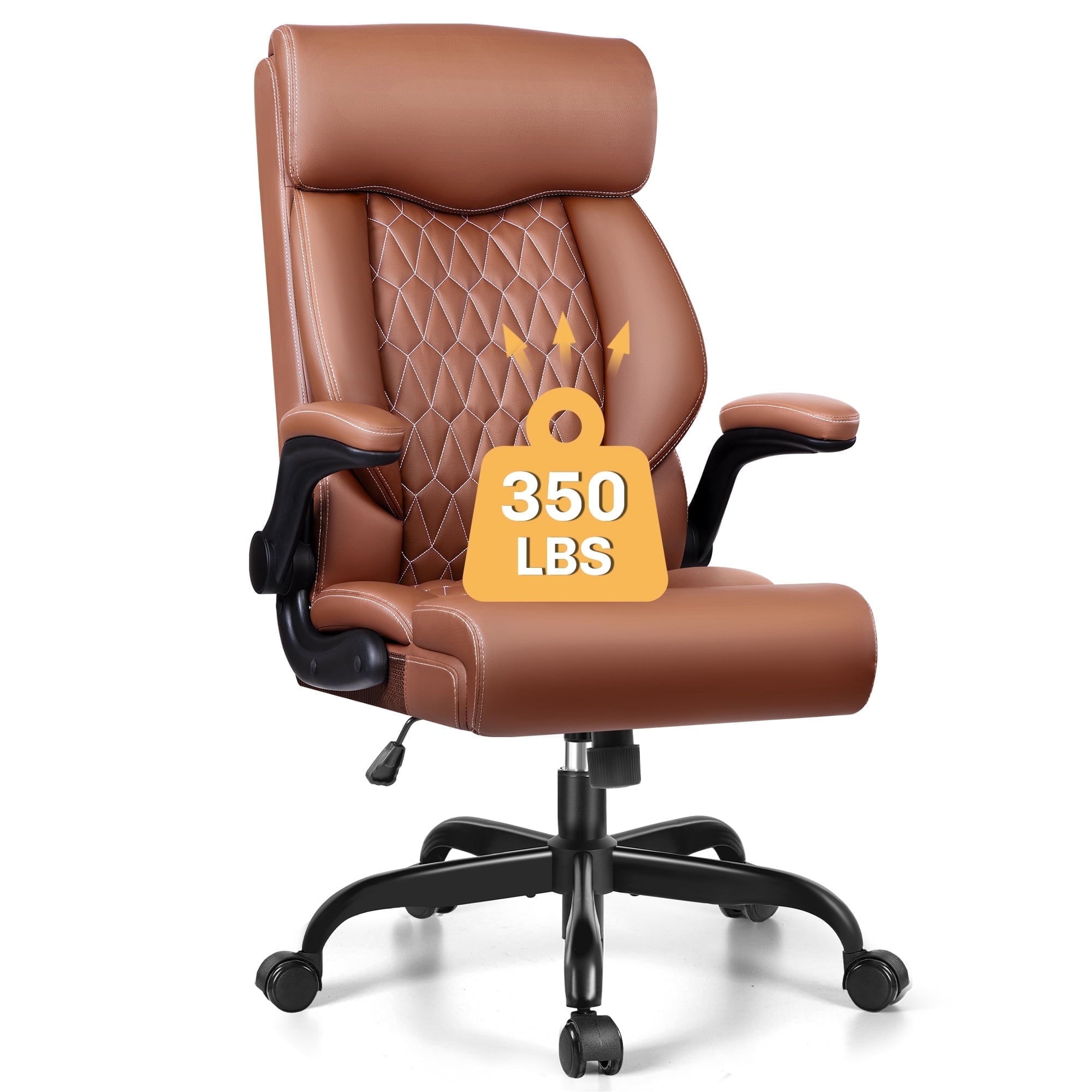 FASTES Executive Office Chair, Ergonomic Desk Chair with Adjustable Armrests, Computer Leather Chair Big and Tall Office Chair with Footrest and Lumbar Support, Brown