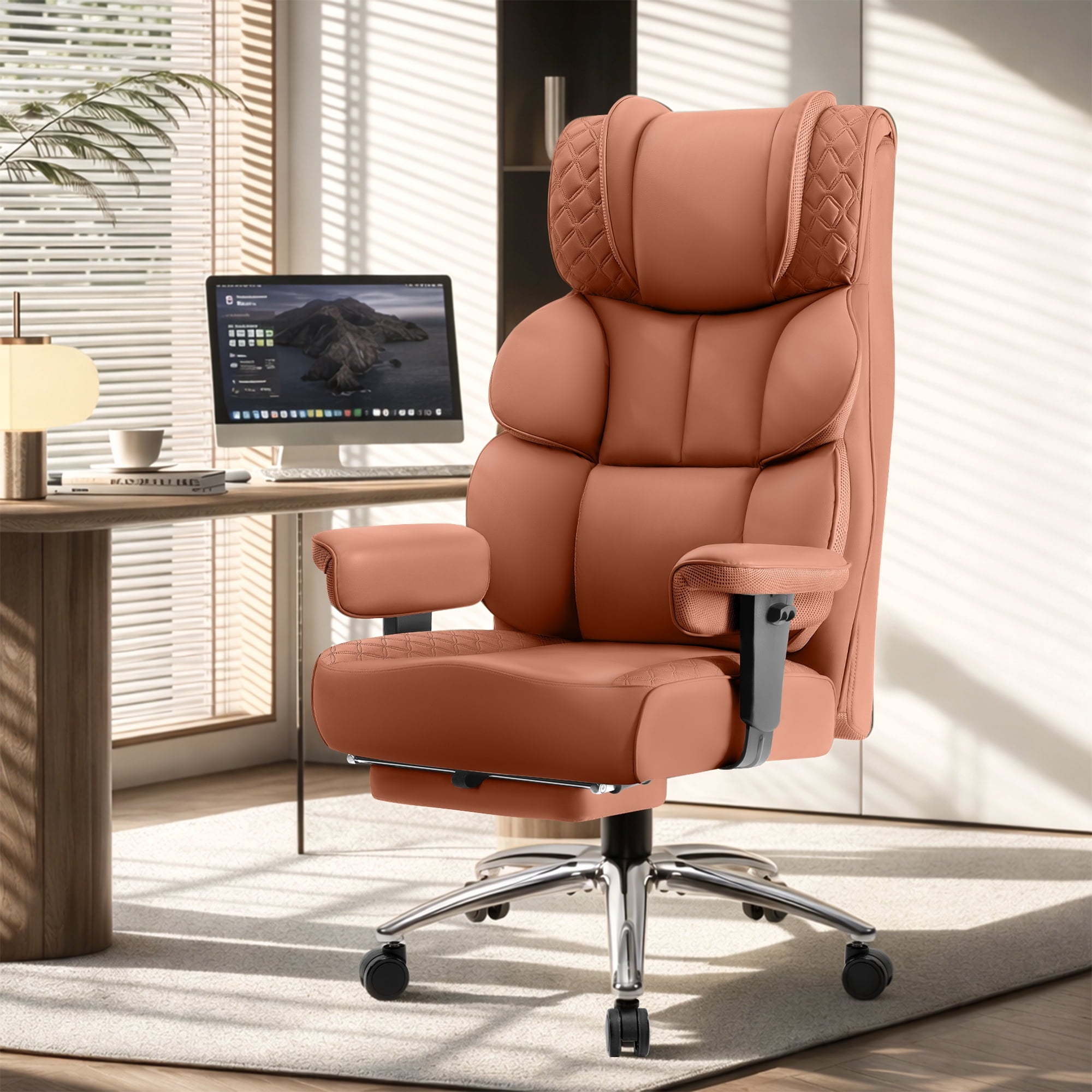 FASTES Office Desk Chair, Big and Tall Office Chair 400lbs Gaming Chair with Footrest, Ergonomic Executive High-Back Reclining Computer Chairs, Swivel Wheels and Lumbar Support, Black