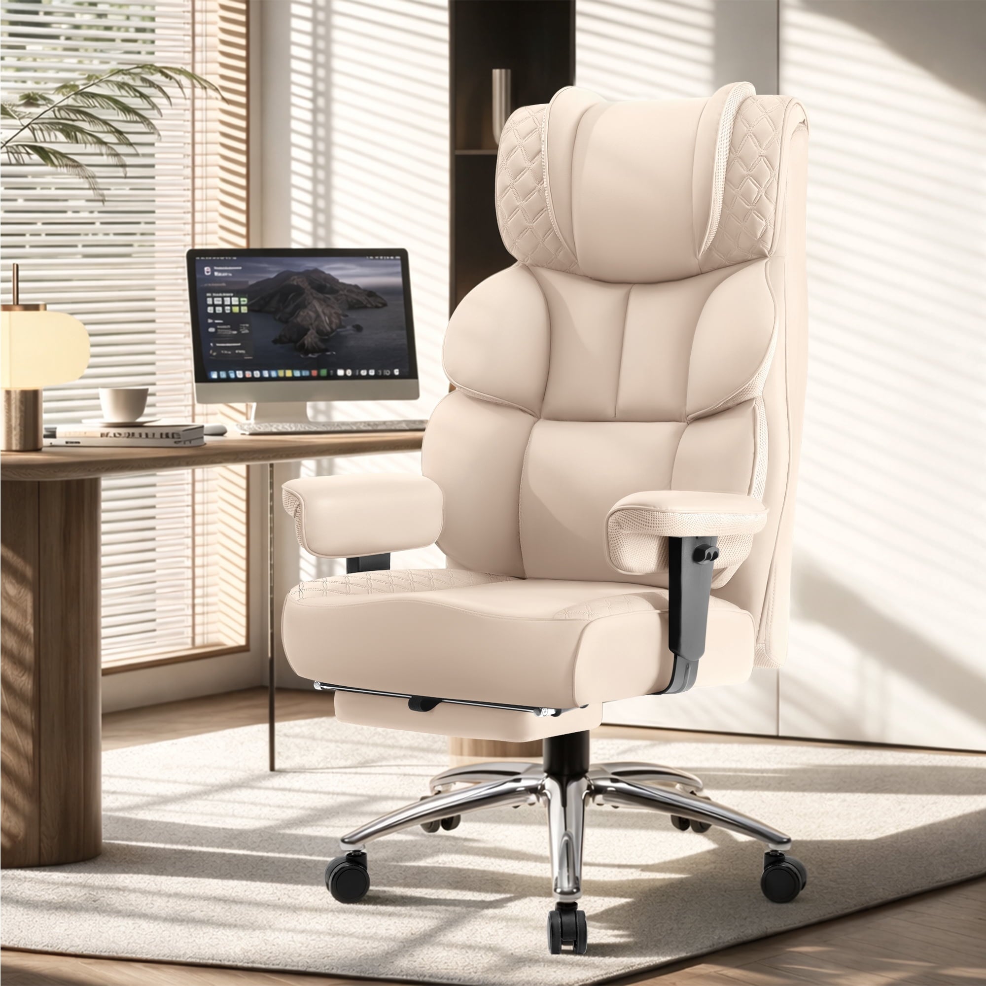 FASTES Office Desk Chair, Big and Tall Office Chair 400lbs Gaming Chair with Footrest, Ergonomic Executive High-Back Reclining Computer Chairs, Swivel Wheels and Lumbar Support, Black