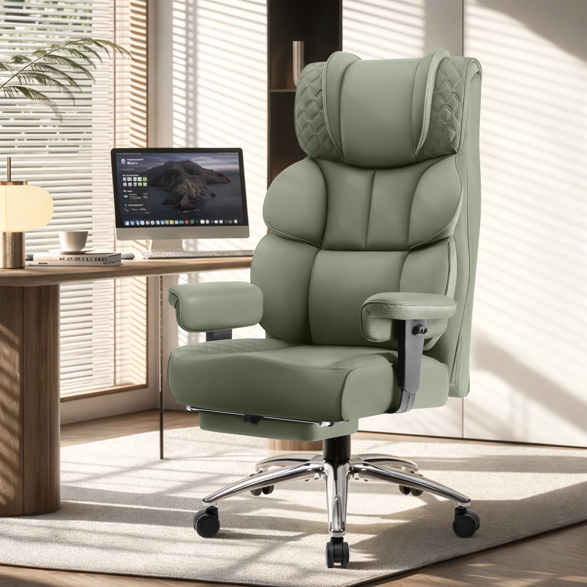 FASTES Office Desk Chair, Big and Tall Office Chair 400lbs Gaming Chair with Footrest, Ergonomic Executive High-Back Reclining Computer Chairs, Swivel Wheels and Lumbar Support, Black
