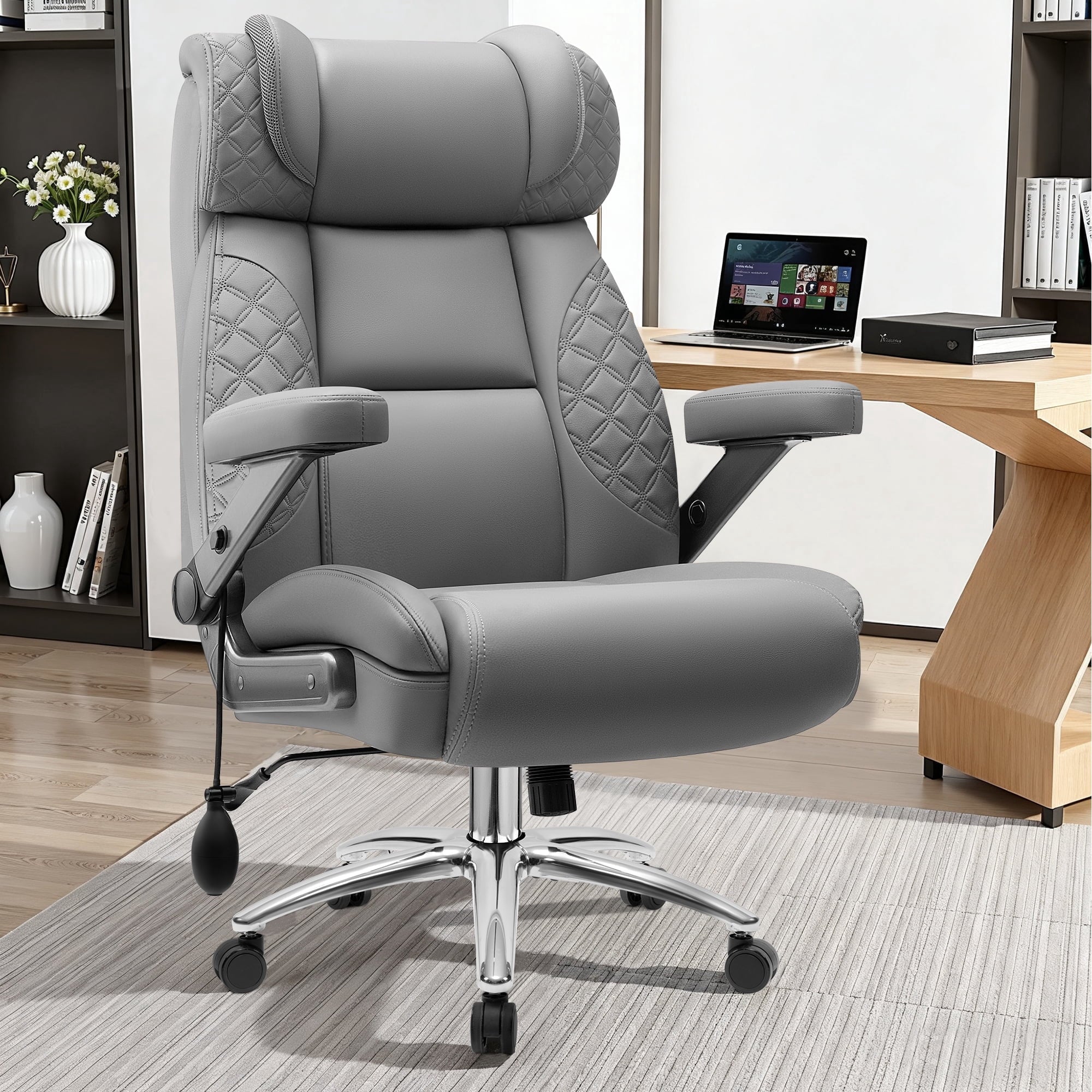 FASTES Leather Office Chair Big and Tall Desk Office Chair, 500lbs Computer Chair Ergonomic Extra Wide Gaming Chair with Adjustable Lumbar Support 5D Flip Arms, Black