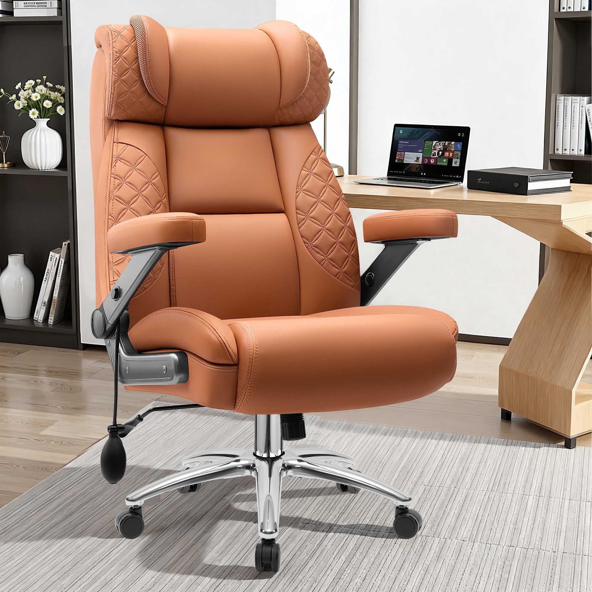 FASTES Leather Office Chair Big and Tall Desk Office Chair, 500lbs Computer Chair Ergonomic Extra Wide Gaming Chair with Adjustable Lumbar Support 5D Flip Arms, Black