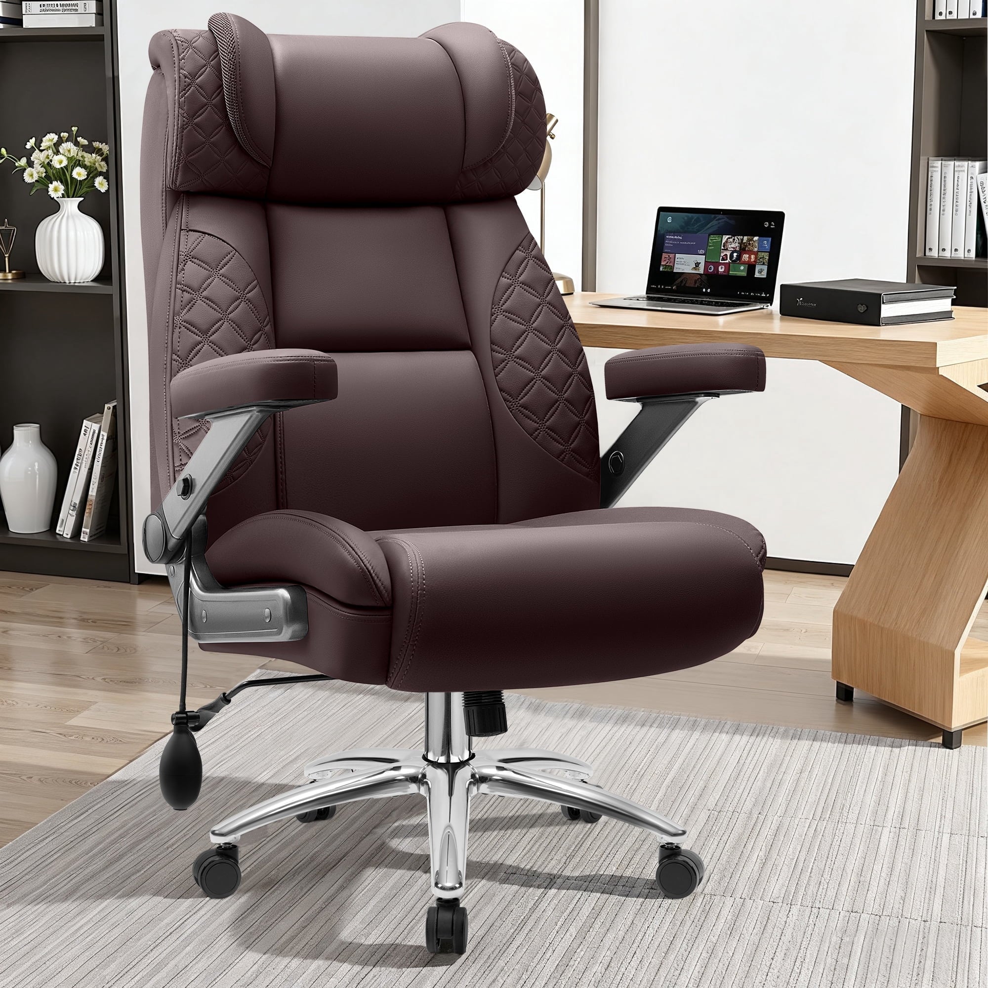 FASTES Leather Office Chair Big and Tall Desk Office Chair, 500lbs Computer Chair Ergonomic Extra Wide Gaming Chair with Adjustable Lumbar Support 5D Flip Arms, Black