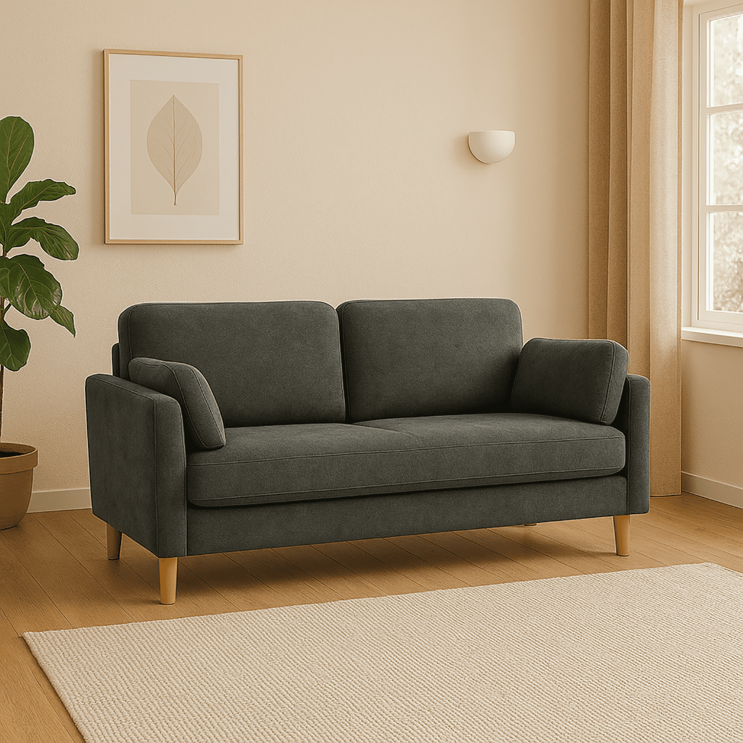 FFH 80.7 Corduroy Sofa, 3 Seater Boneless Cloud Couch for Small Living Rooms, Apartments and Offices, Black
