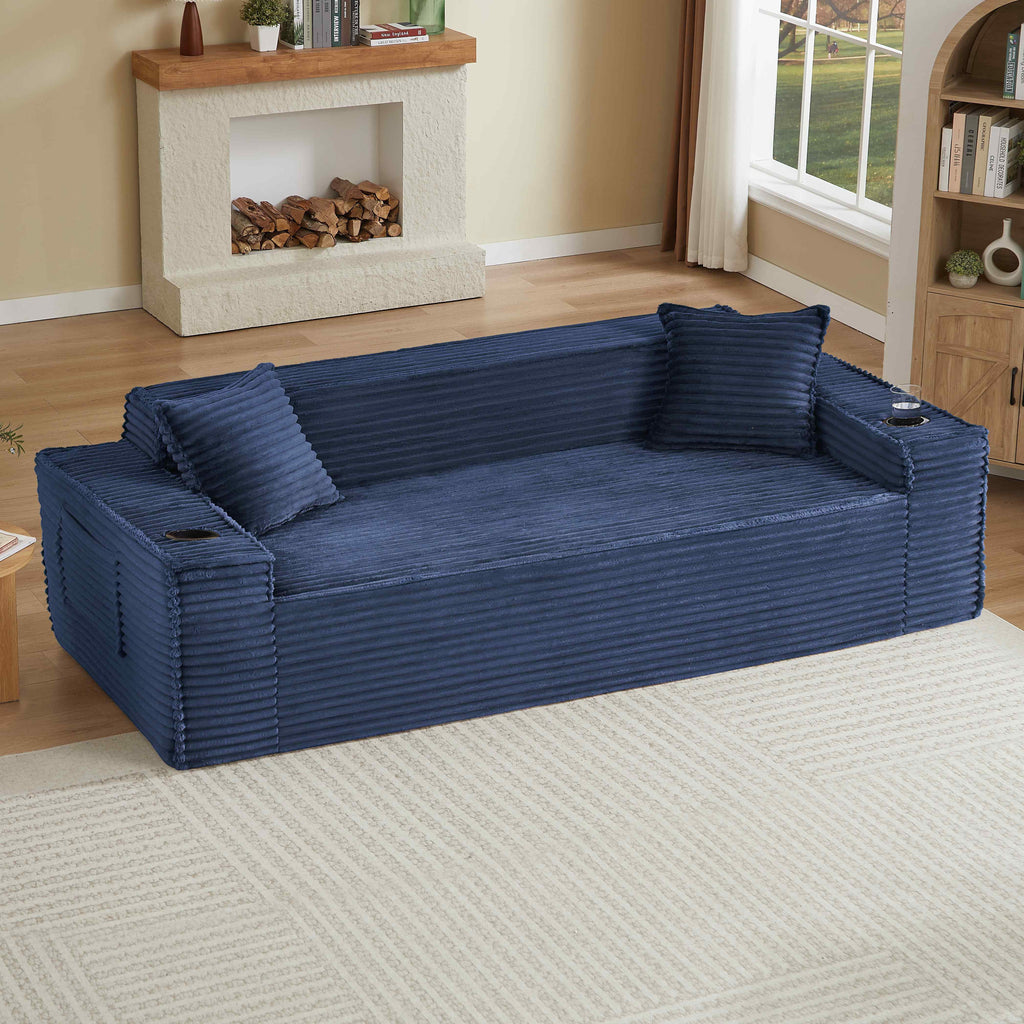 FFH 80.7 Corduroy Sofa, 3 Seater Boneless Cloud Couch for Small Living Rooms, Apartments and Offices, Black