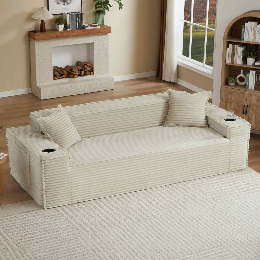 FFH 80.7 Corduroy Sofa, 3 Seater Boneless Cloud Couch for Small Living Rooms, Apartments and Offices, Black