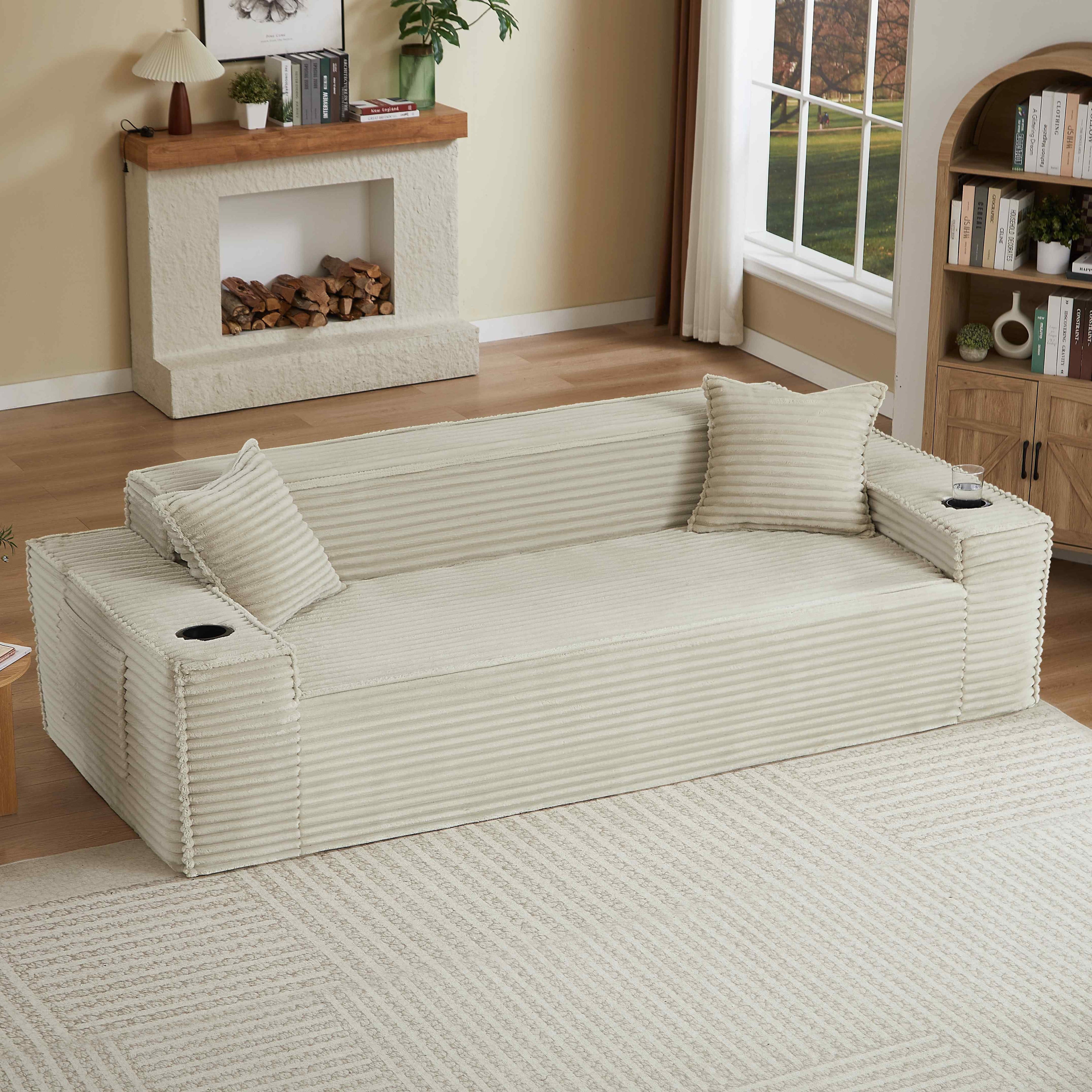 FFH 80.7 Corduroy Sofa, 3 Seater Boneless Cloud Couch for Small Living Rooms, Apartments and Offices, Black