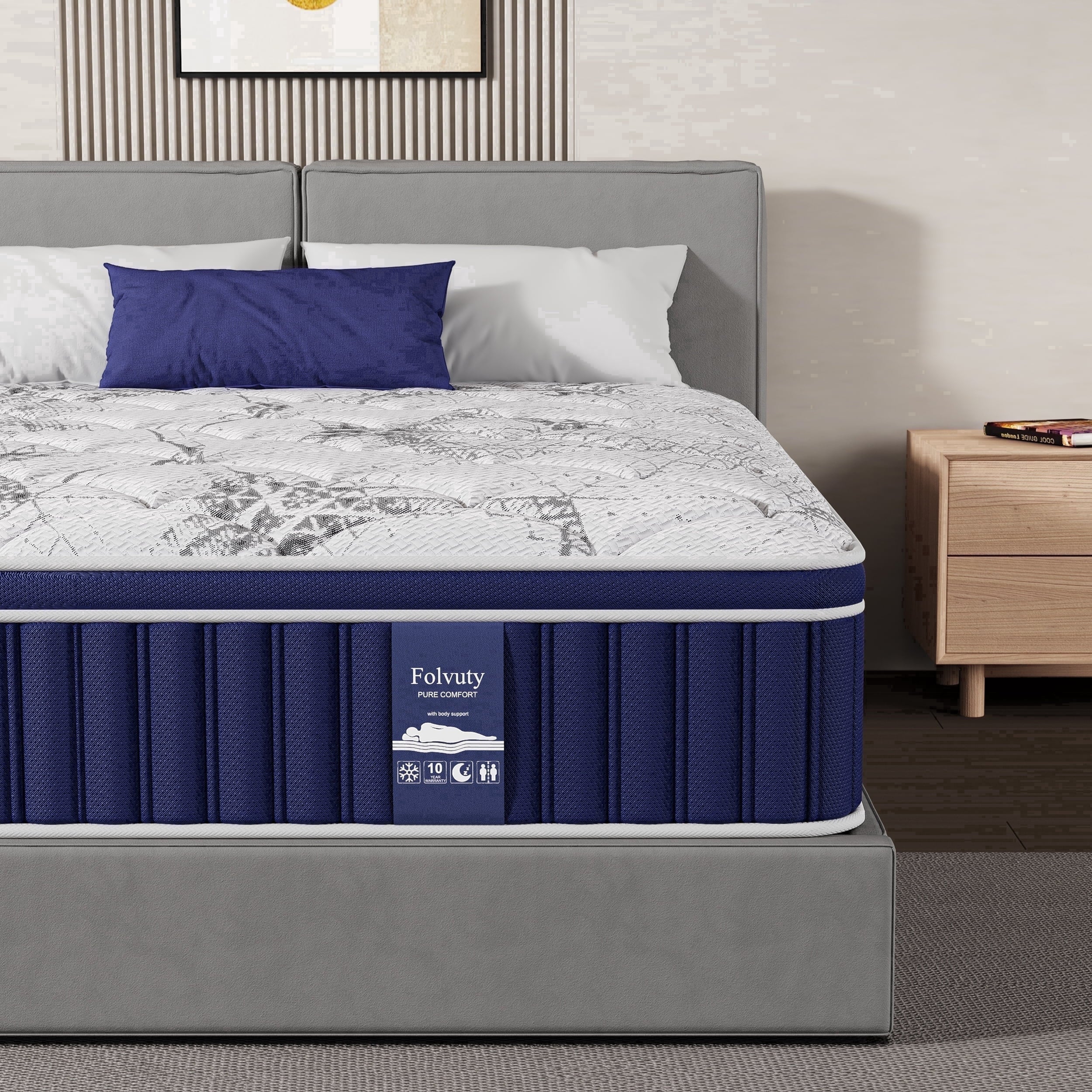 FOLVUTY Queen Mattress 14 inch Hybrid Mattress Cooling Gel Memory Foam Mattress with Chill-Touch Fabric Top in a Box,Pressure Relief,CertiPUR-US
