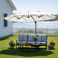 FOROUTIA 15ft Double-Sided Patio Umbrella, Large Rectangular Outdoor Market Umbrella with Crank, UV50+ Waterproof Twin Umbrella for Backyard, Poolside, Deck,Off-White