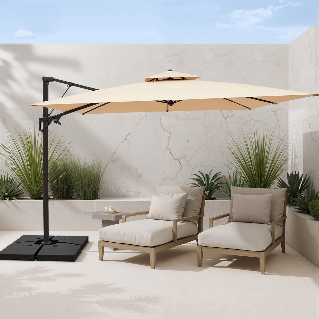 FUNDAZE 10x10ft Cantilever Patio Umbrella with Cross Base & Cover, Waterproof UV Resistant for Garden Poolside Cafe & Deck, Beige