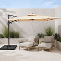 FUNDAZE 10x10ft Cantilever Patio Umbrella with Cross Base & Cover, Waterproof UV Resistant for Garden Poolside Cafe & Deck, Beige