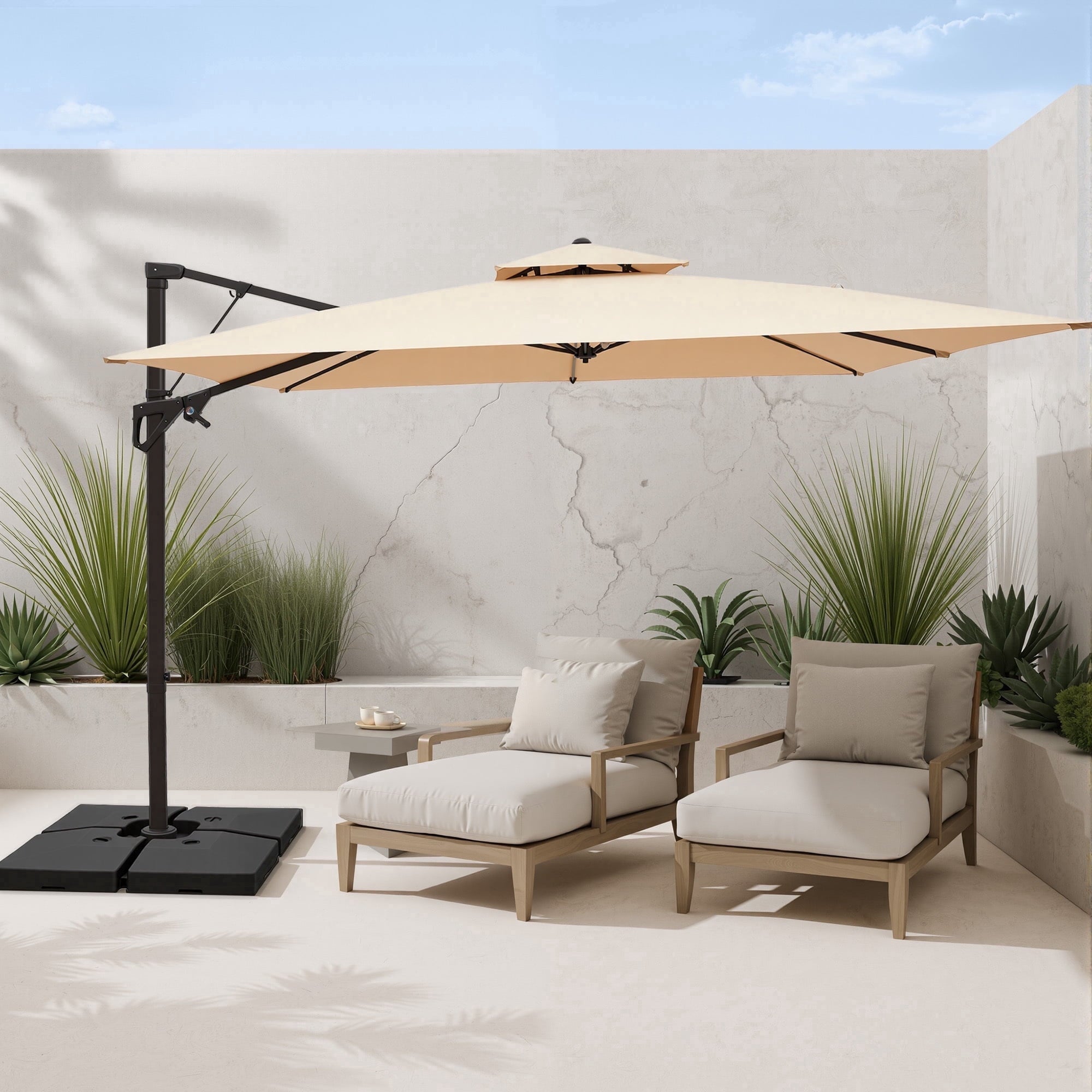 FUNDAZE 10x10ft Cantilever Patio Umbrella with Cross Base & Cover, Waterproof UV Resistant for Garden Poolside Cafe & Deck, Beige