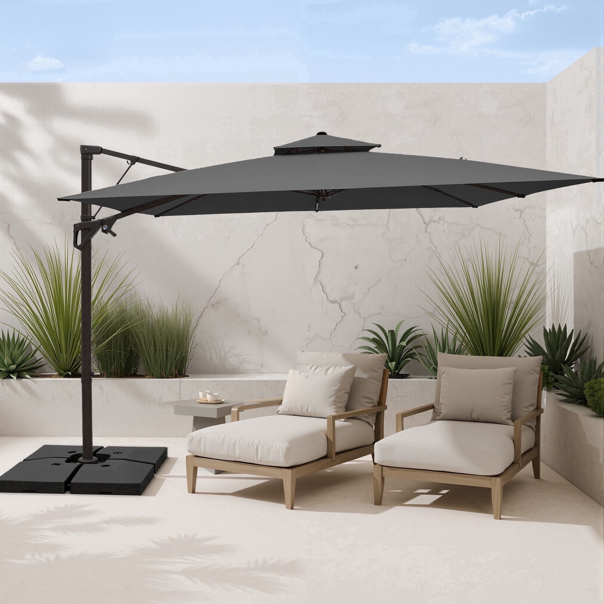 FUNDAZE 10x10ft Cantilever Patio Umbrella with Cross Base & Cover, Waterproof UV Resistant for Garden Poolside Cafe & Deck, Beige