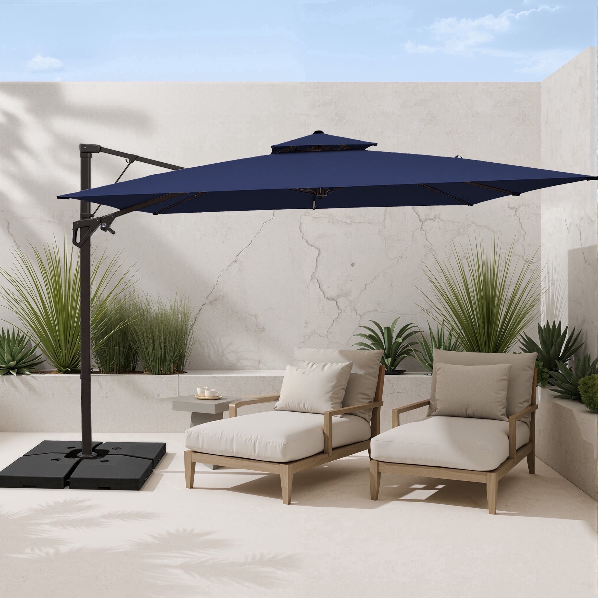 FUNDAZE 10x10ft Cantilever Patio Umbrella with Cross Base & Cover, Waterproof UV Resistant for Garden Poolside Cafe & Deck, Beige
