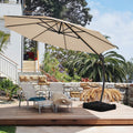 FUNDAZE 11ft Market Patio Umbrella with Base, Curved Cantilever Hanging Sun Shade with Crank & Tilt for Garden, Deck, Poolside,Beige
