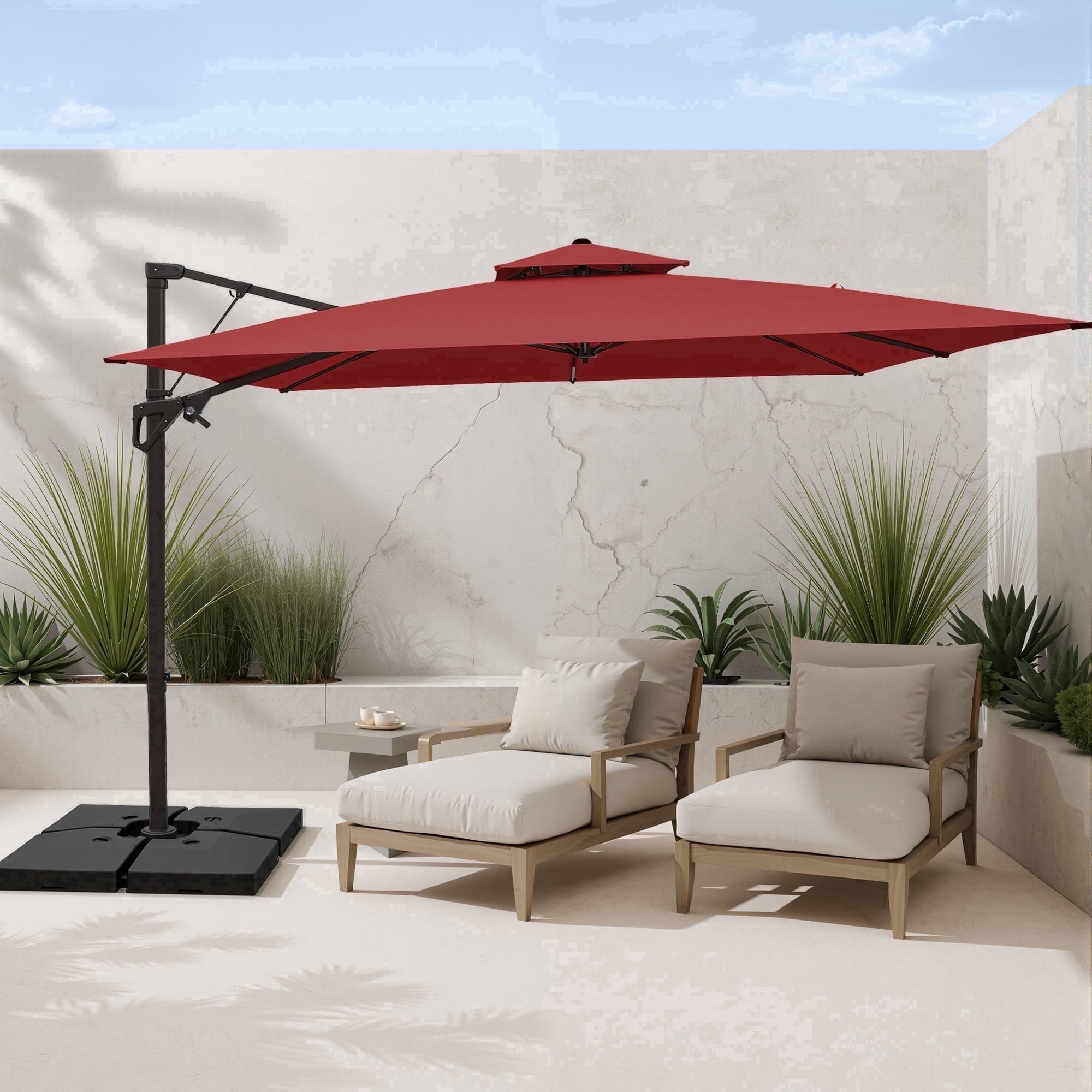 FUNDAZE 10x10ft Cantilever Patio Umbrella with Cross Base & Cover, Waterproof UV Resistant for Garden Poolside Cafe & Deck, Beige