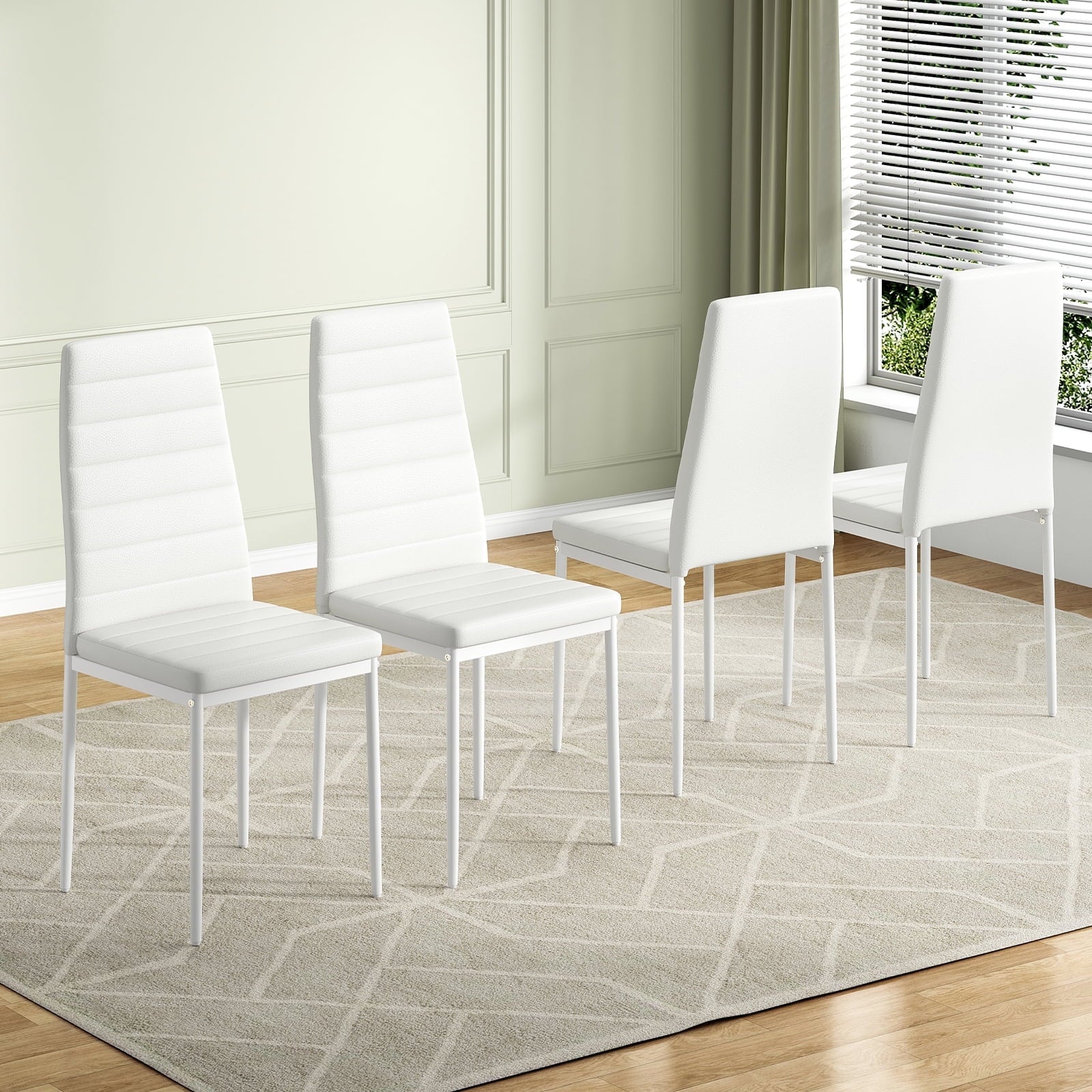 Farini White Dining Chairs Set of 4 for Kitchen Room,PU Leather Kitchen Side Chairs with Metal Frame