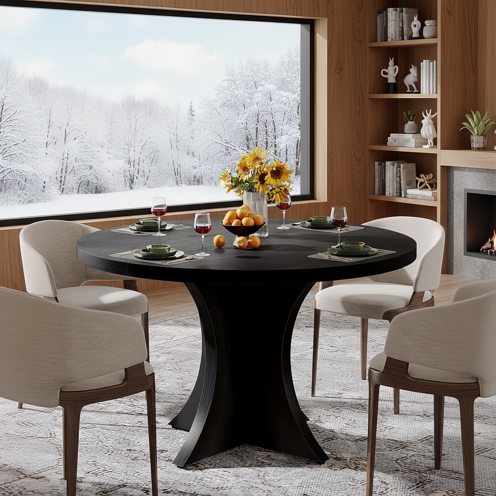 Modern Faux Marble Dining Table, 63 Rectangular 4-6 Seater Wood Table with Sturdy Base, Kitchen Living Room Dinner Table