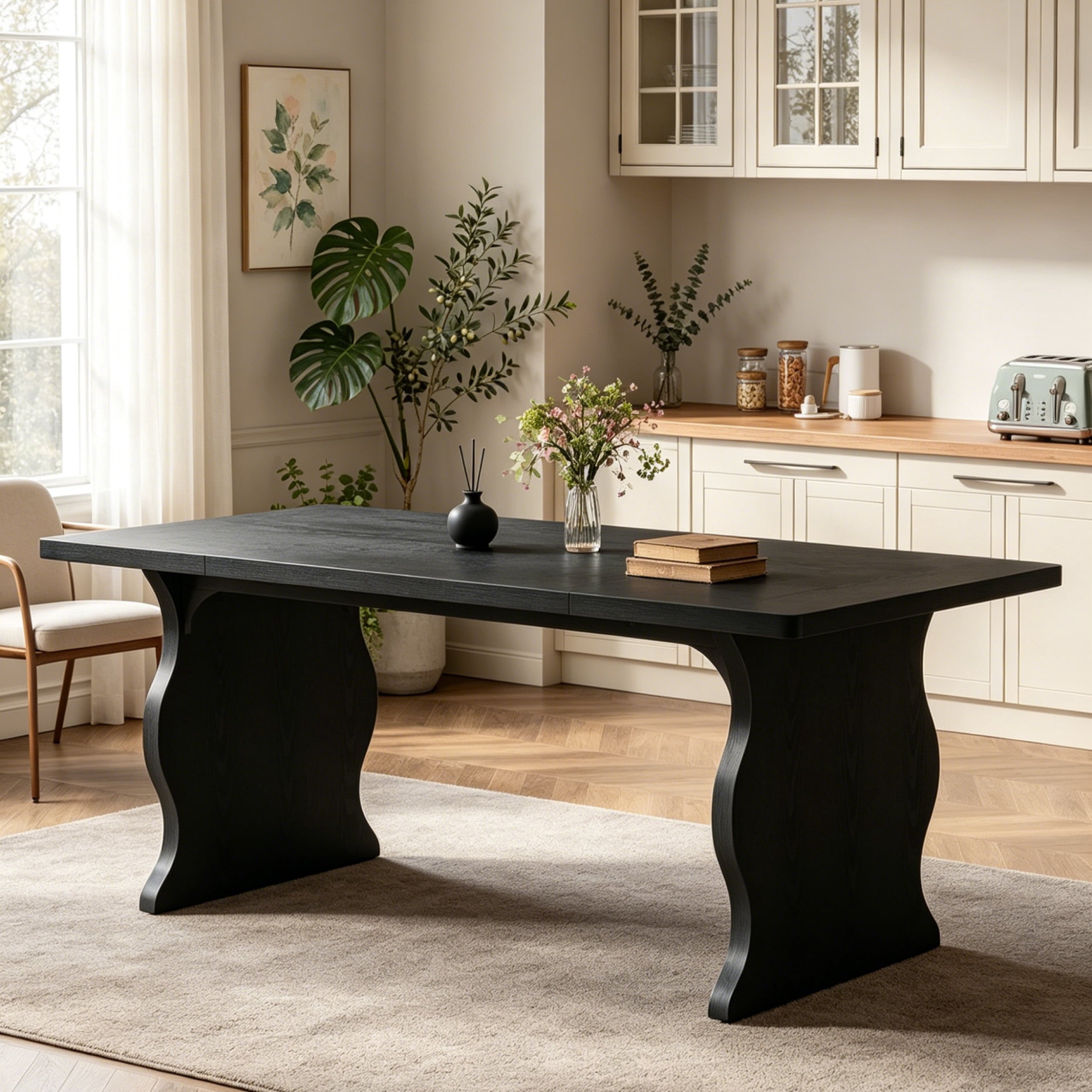 Fnova 63'' Rectangular Dining Table for 4-6 People, Farmhouse Dinner Table, for Dining Room, Kitchen, Office & Conference Use