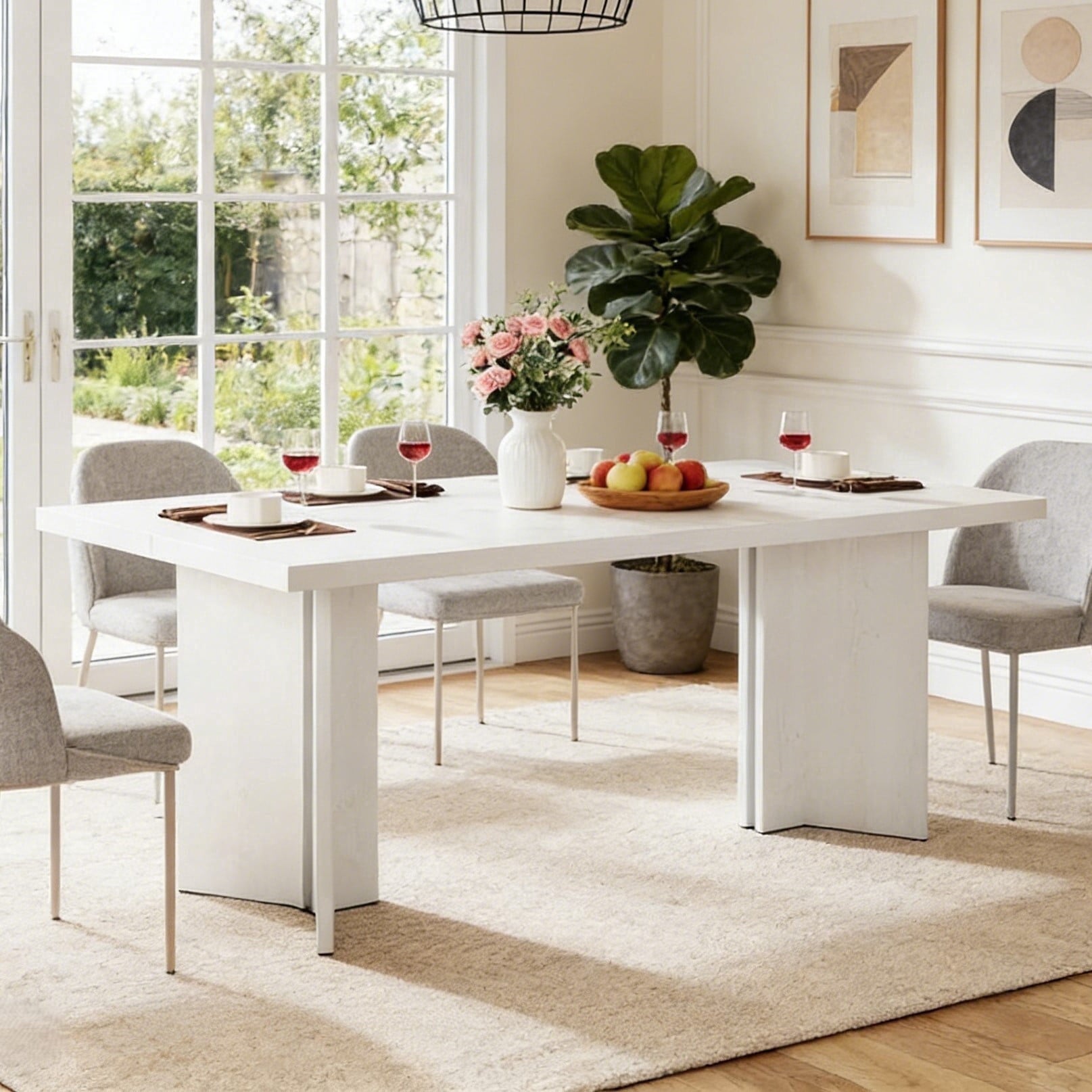 Fnova 63 Rectangular Modern Dining Table, Wooden Modern Kitchen Table for 6 People for Dining Room, Warm Brown (Chairs Not Included)
