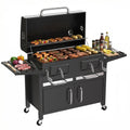 Frizi Charcoal Grill Outdoor BBQ  Cooking Grill with2 Individual Lifting Charcoal Trays and 2 Foldable Side Tables
