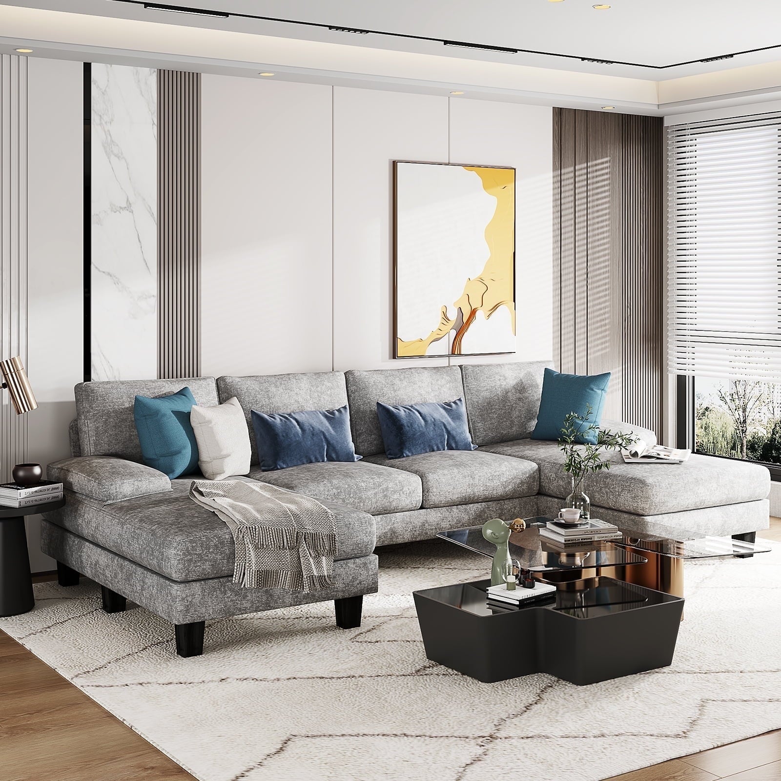 Furmax Chenille U Shaped Sectional Sofa, Gray