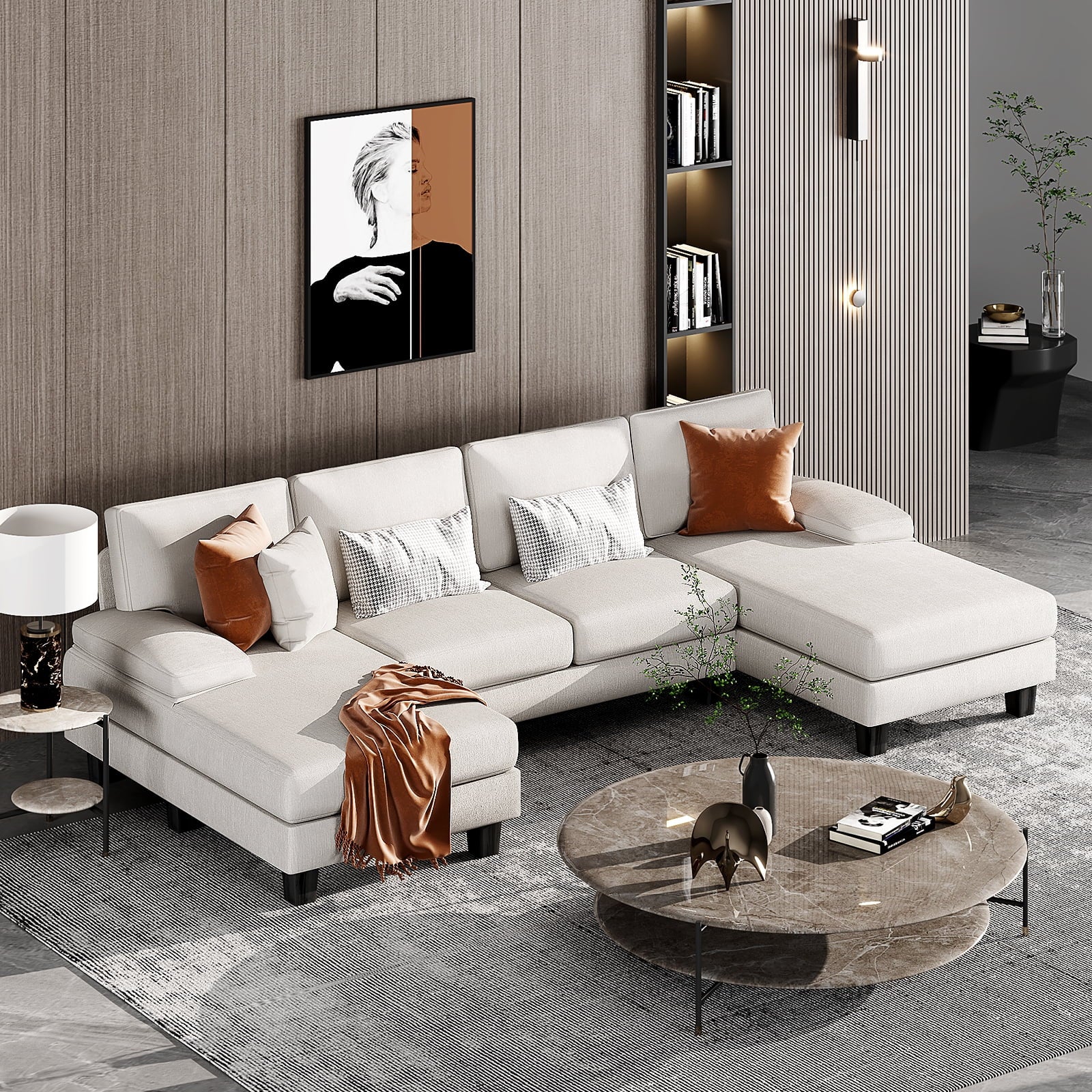 Furmax Chenille U Shaped Sectional Sofa, Gray