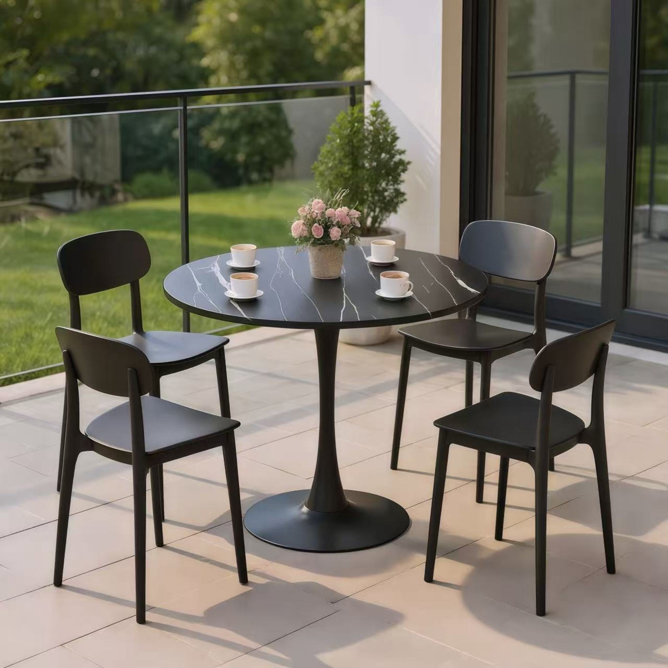 GDF Studio 24 Round Modern Dining Table, Wooden Top Tulip Table with Steel Pedestal Base, Kitchen Table, Walnut