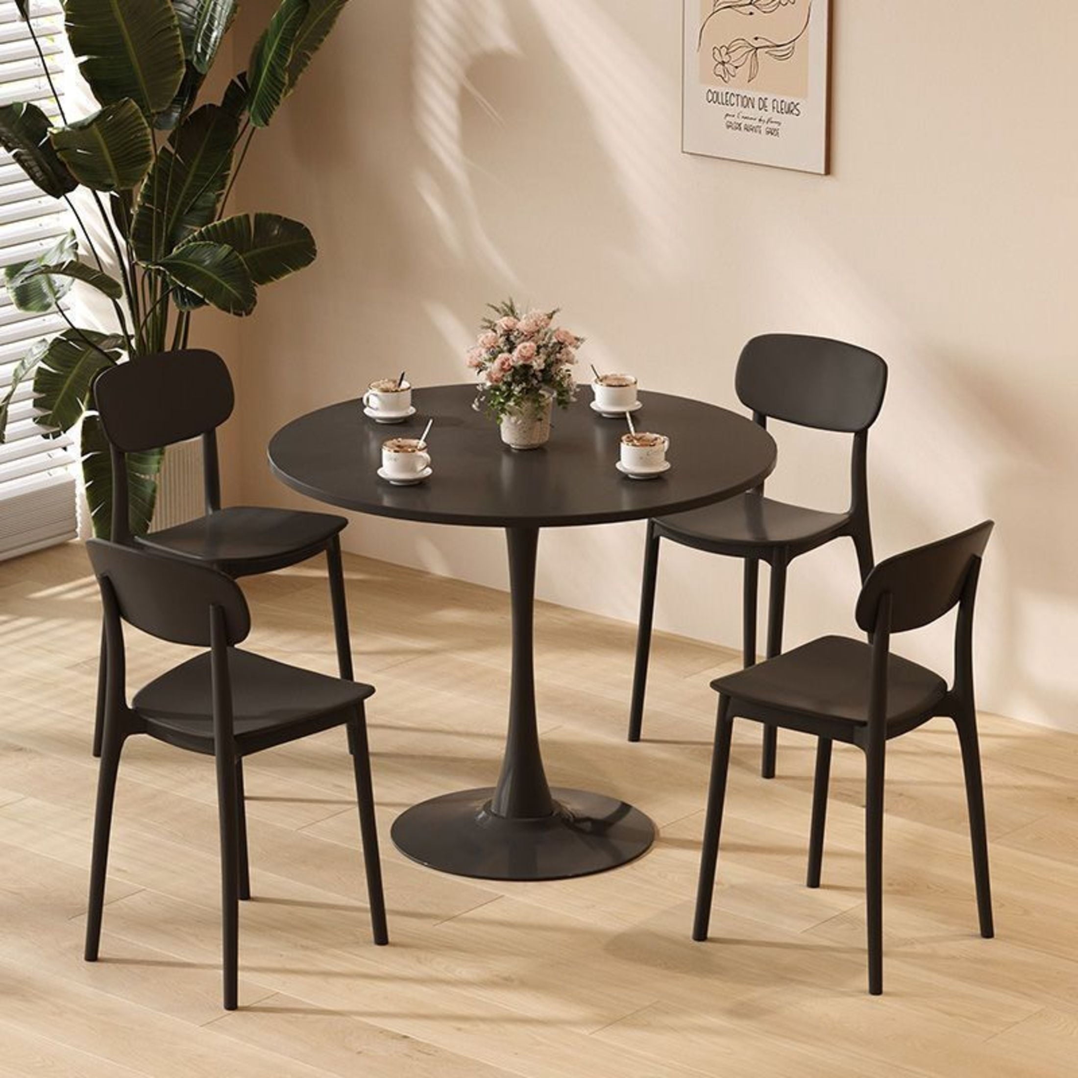 GDF Studio 24 Round Modern Dining Table, Wooden Top Tulip Table with Steel Pedestal Base, Kitchen Table, Walnut