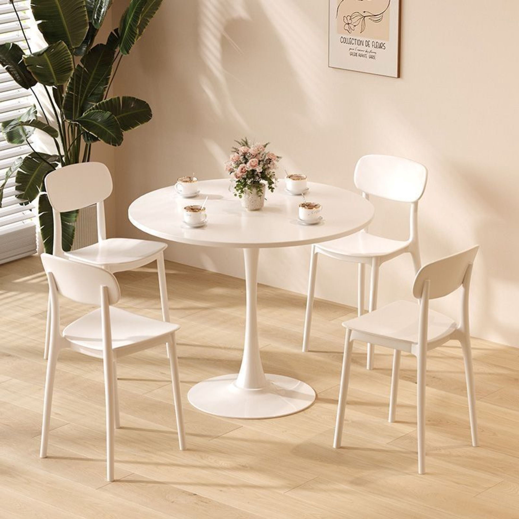 GDF Studio 24 Round Modern Dining Table, Wooden Top Tulip Table with Steel Pedestal Base, Kitchen Table, Walnut