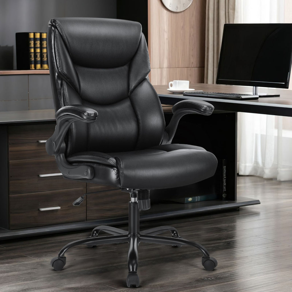 GIANNA Heavy Duty Ergonomic Computer Gaming Office Chair, With Wheels, Flip-up Arms, Adjustable Height, PU Leather, Black