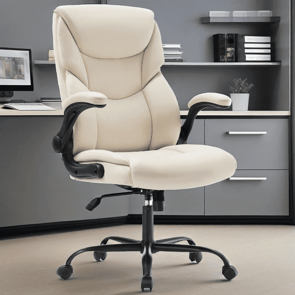 GIANNA Heavy Duty Ergonomic Computer Gaming Office Chair, With Wheels, Flip-up Arms, Adjustable Height, PU Leather, Black