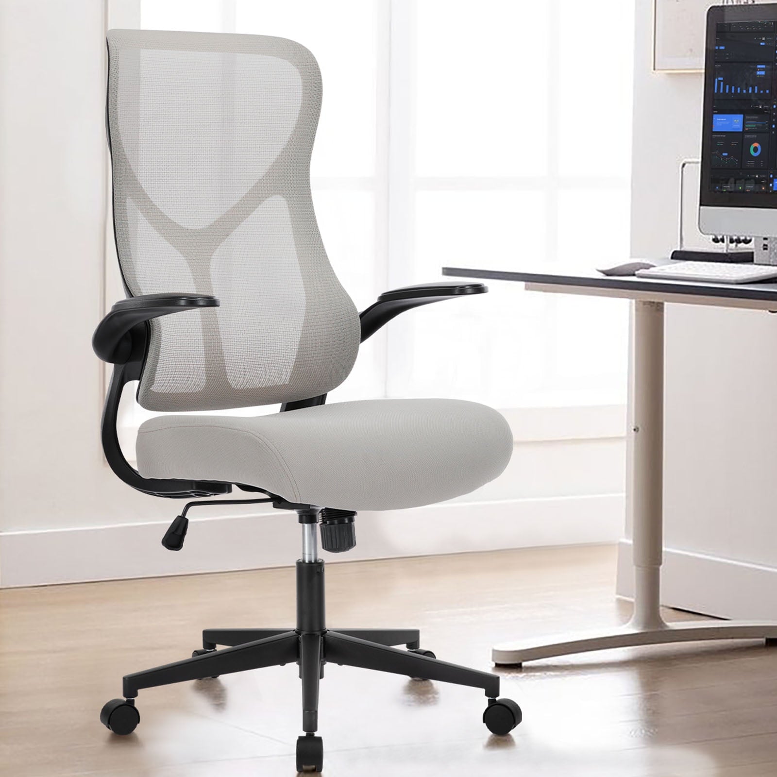 GIANNA Mesh Ergonomic Office Desk Chair, High Back Swivel Computer Chair, With 2D Headrest, Up&Down Lumbar Support, Adjustable Flip-up Armrests, Black