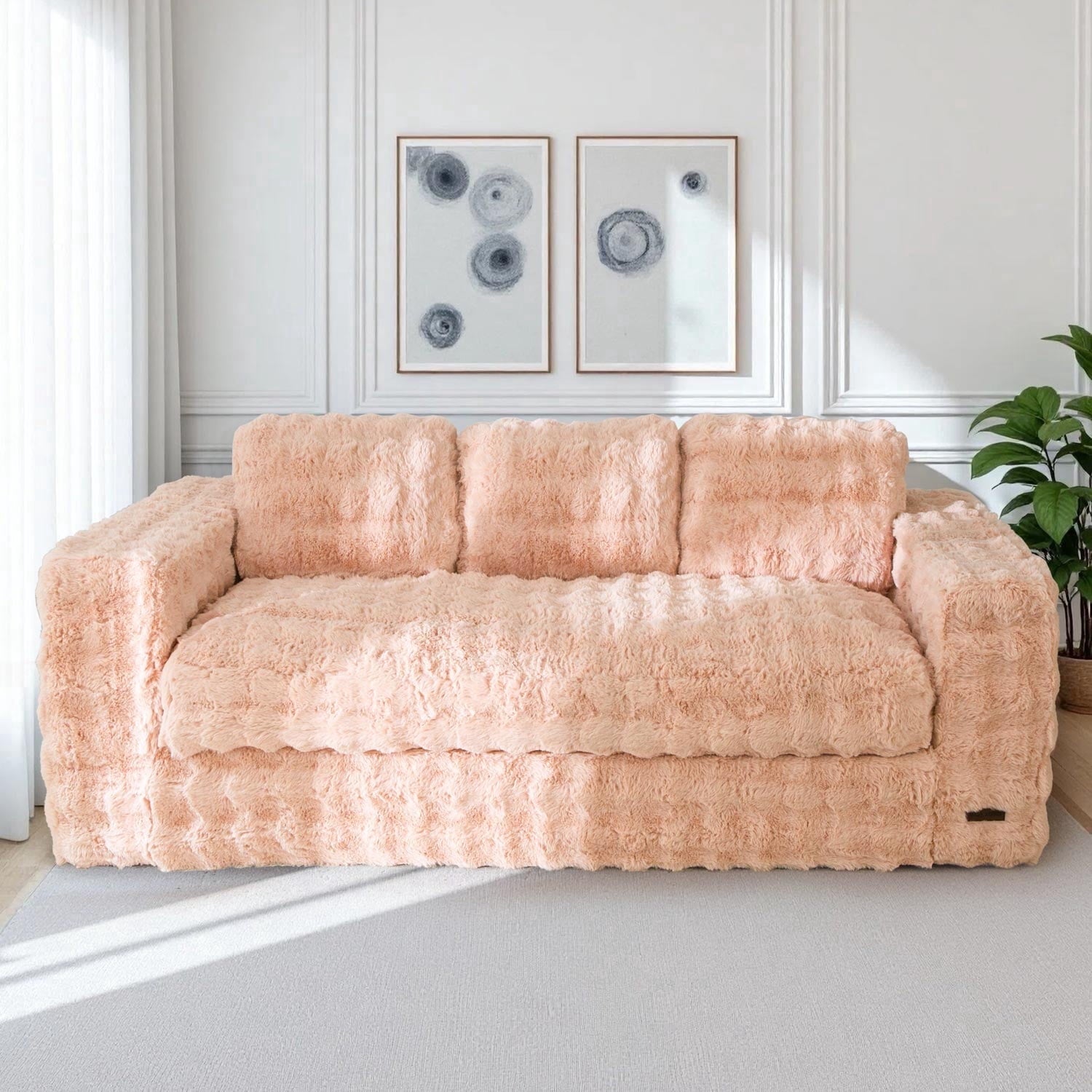 GOODONE Bean Bag Chair Sofa,Giant Loveseat Bubbled Boneless Couch,Modern Soft Comfy Plush Lazy Sofa for Living Room and Apartments,No Assembly Required,Beige