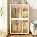 Garmic 62 Foldable Storage Wardrobe with Wheels, Portable Closet Organizer with 6 Magnetic Doors & 2 Hanging Rod, Plastic Armoire for Clothes Toys Books, White