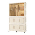 Garmic 62 Foldable Storage Wardrobe with Wheels, Portable Closet Organizer with 9 Magnetic Doors & 2 Hanging Rod, Plastic Armoire for Clothes Toys Books, White