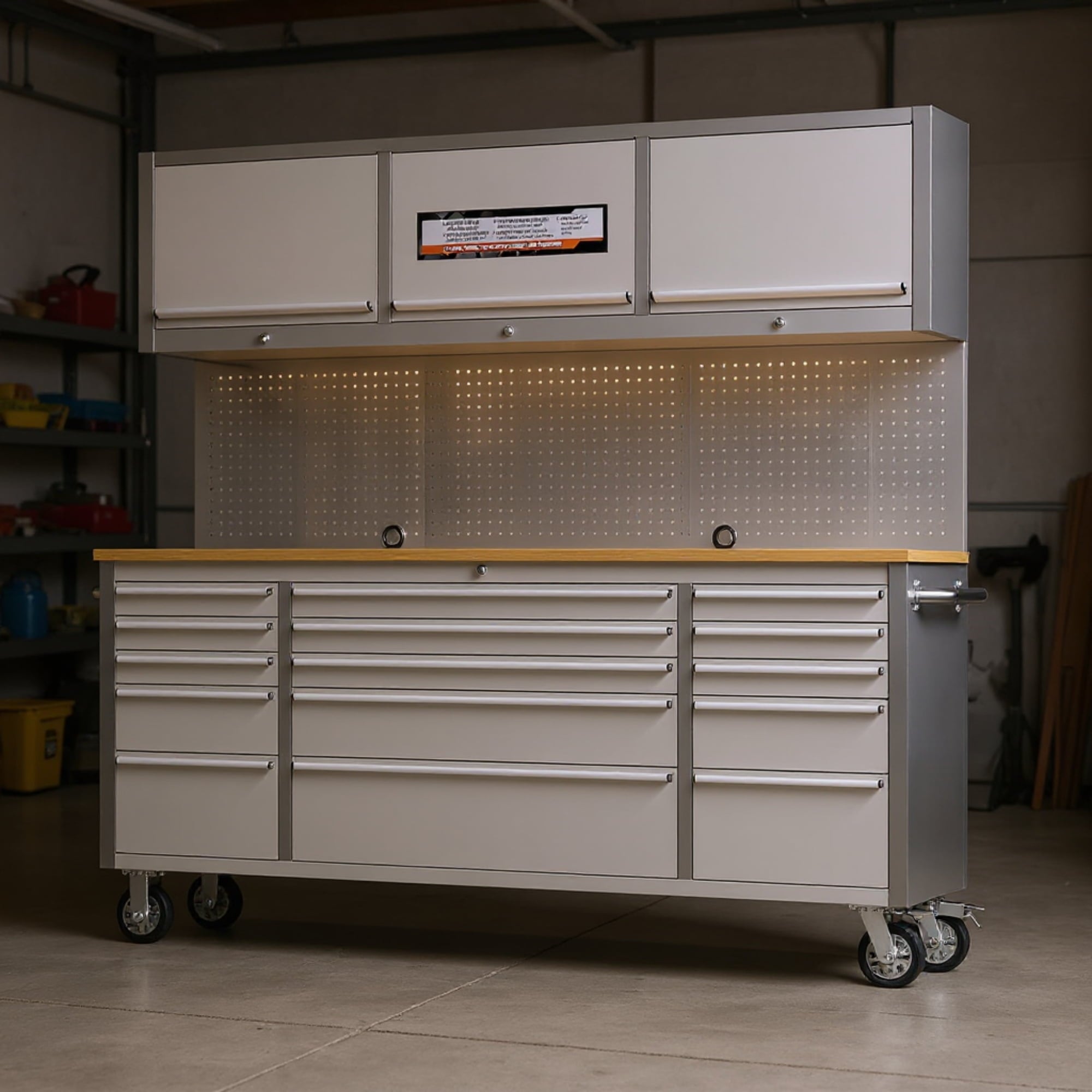 Garvee 61 Tool Chest, Rolling Workbenches with 9 Drawers and Pre-Installed Power Strip for Garage, Workshop, Kitchen