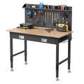 Garvee Work Tables for Workshop, 48 x 24 Workbench with Integrated Drawer, Back Panel & 5-Level Adjustable Height, Black