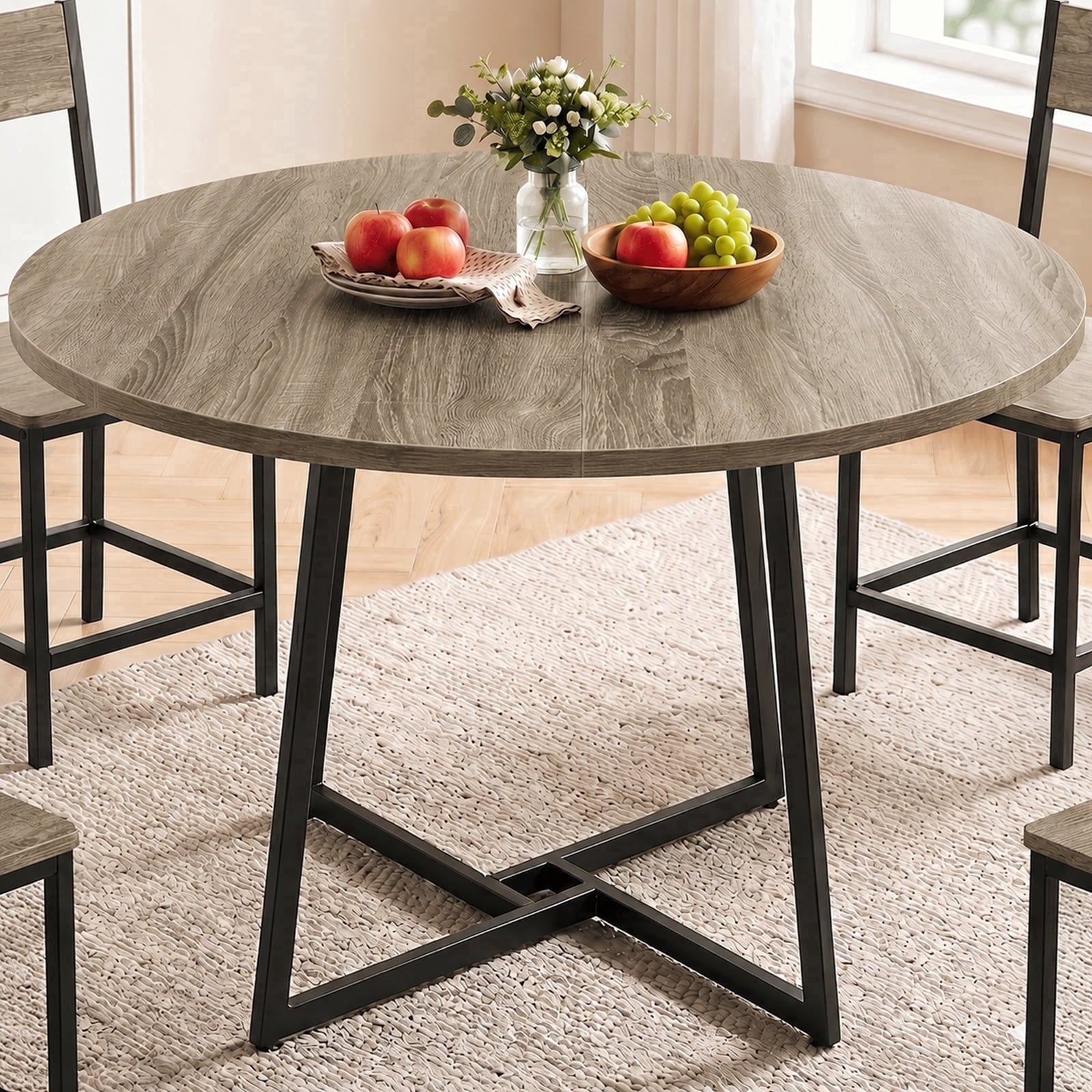 Gasee Dining Table, 43 Round Dining Table, Solid Wood Thickened Table Top Kitchen Dining Table,Dining Table for Dining Room, Home(Only Table),Rustic Brown